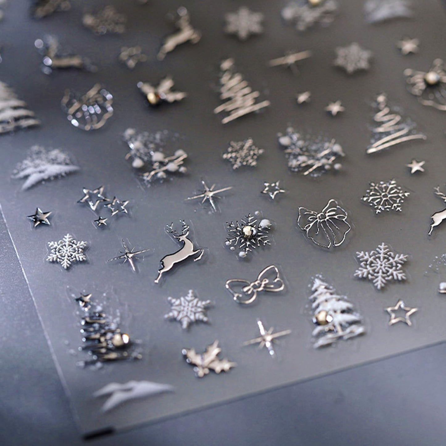 Christmas Nail Stickers for Nail Art Glitter Silver Reindeer Christmas Tree Nail Art Stickers Winter Xmas 5D Embossed Nail Decals 3D Self-Adhesive Nails Supply Manicure Sliders for Nails Decoration