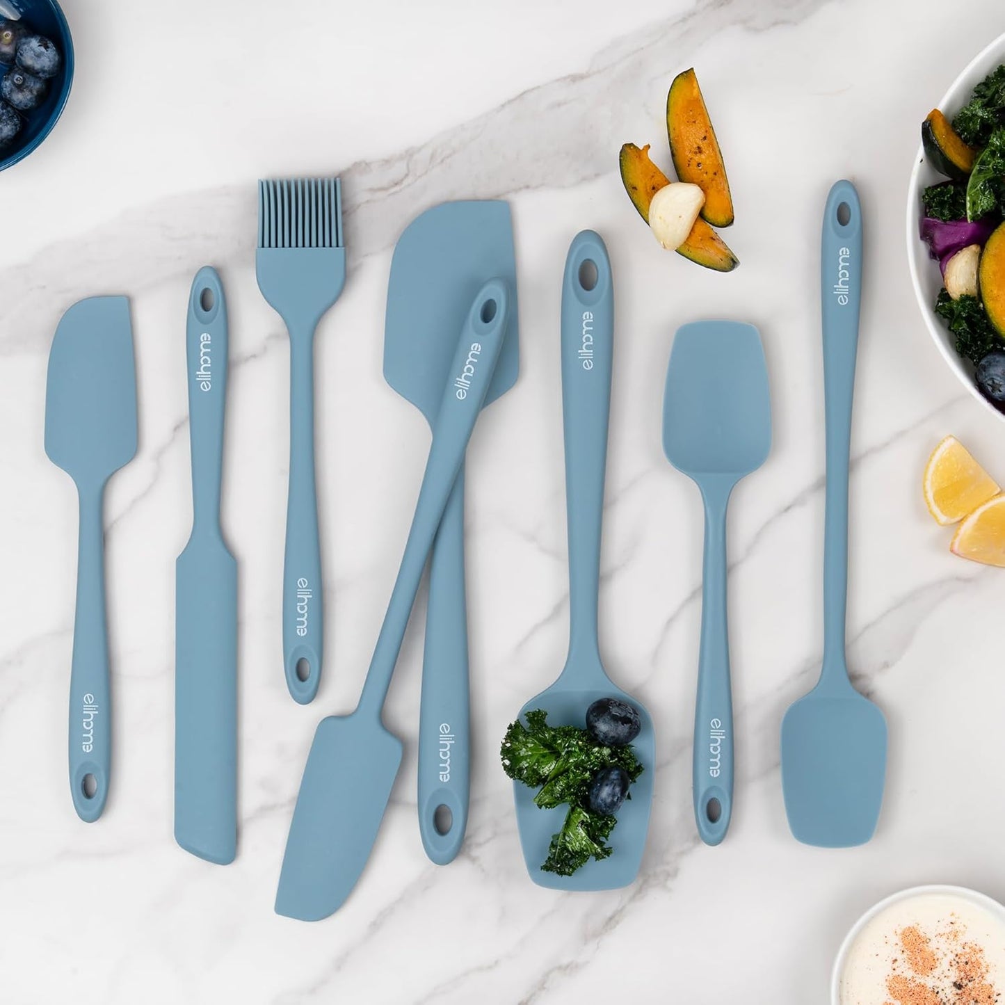 Elihome Skinny Silicone Spoonula - Non-Stick Heat Resistant Silicone Scraper Spatula for Mixing, Serving, Scraping, Stirring, and More - 11 Inch, Slate Teal Grey
