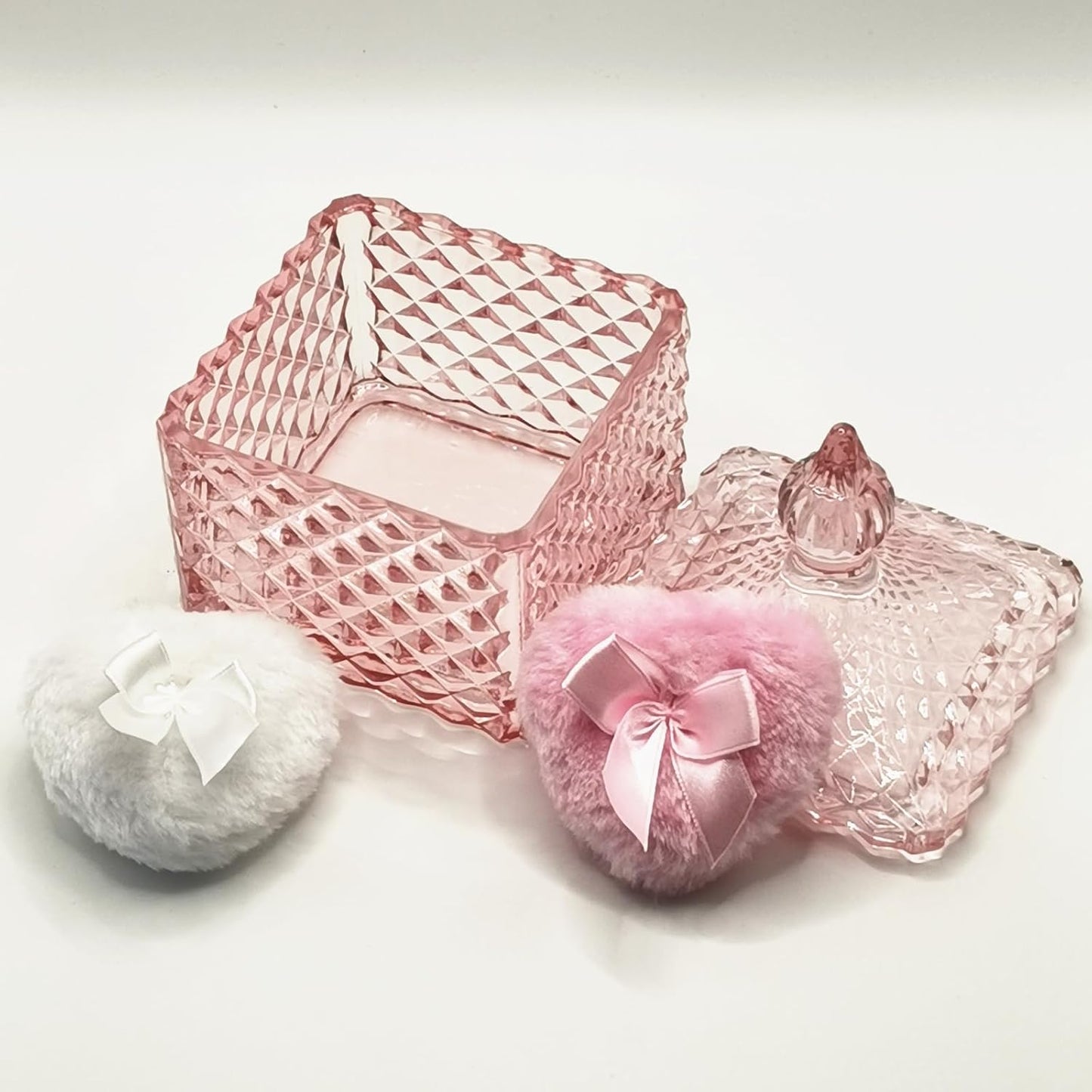 Body Powder Puff and Container - Glass Dusting Powder Container with 2 Soft Puffs Vintage Powder Puff Case for Women & Girls (3.93x3.93x5.9 H in)-GRB009-Pink