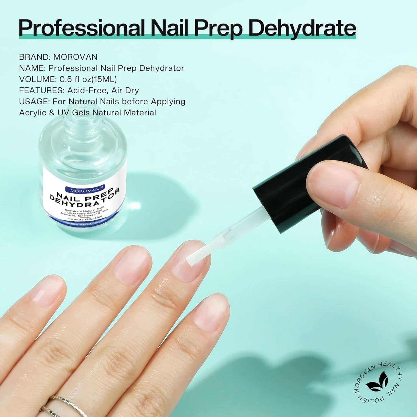 Morovan Acid Free Professional Nail Dehydrator Prep for UV Gel Polish Acrylic Nails Fast Dry Natural Nail Primer Base Varnish Manicure Bonder 0.5 oz
