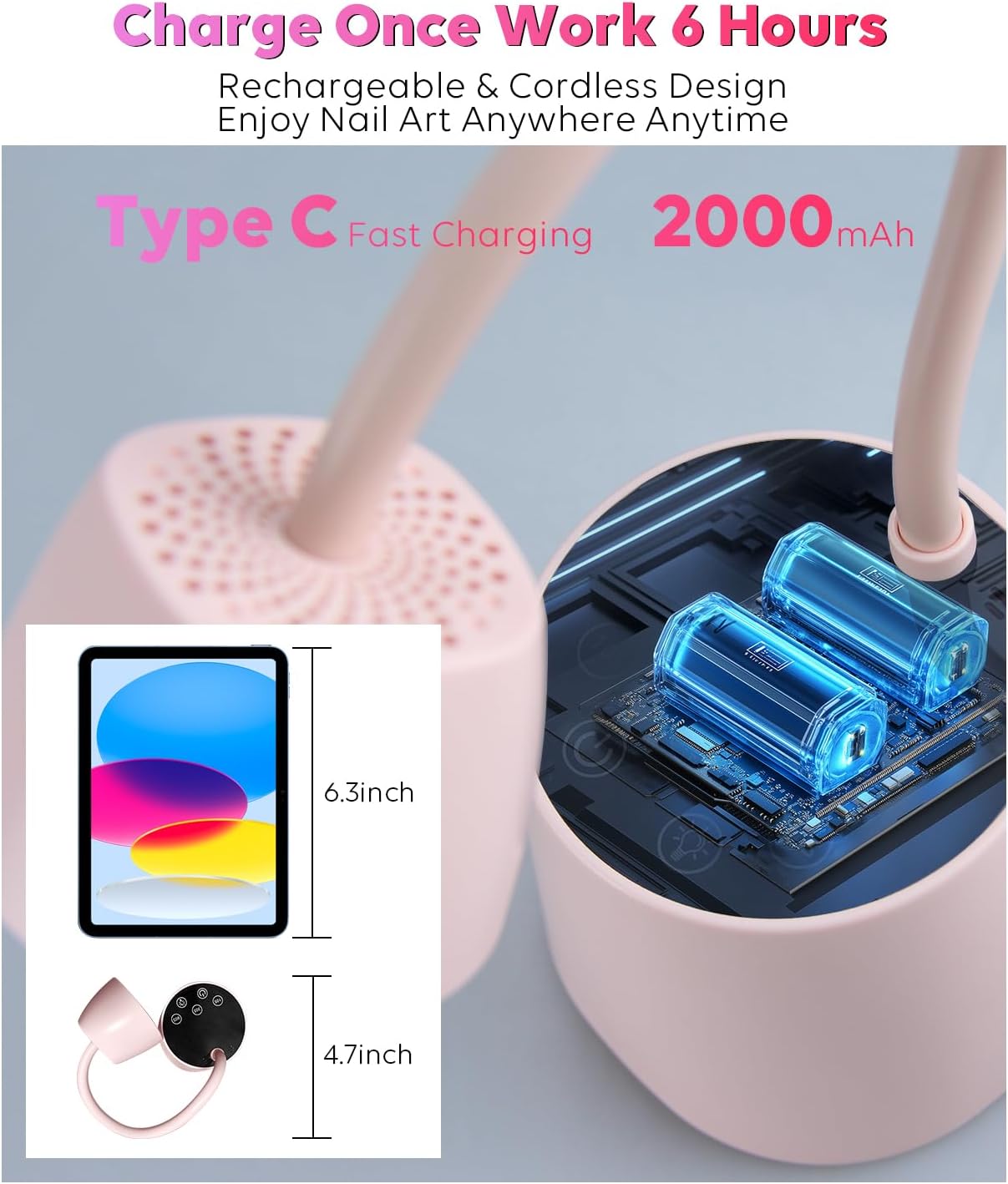 UV LED Nail Lamp - Gooseneck UV Light for Gel Nails Cordless USB 27W Nail Dryer 2 in 1 Gel Lamp and Desk Lamp with 4 Times & Auto Sensor Professional Fast Flash Curing Polish Nail Art(Pink)