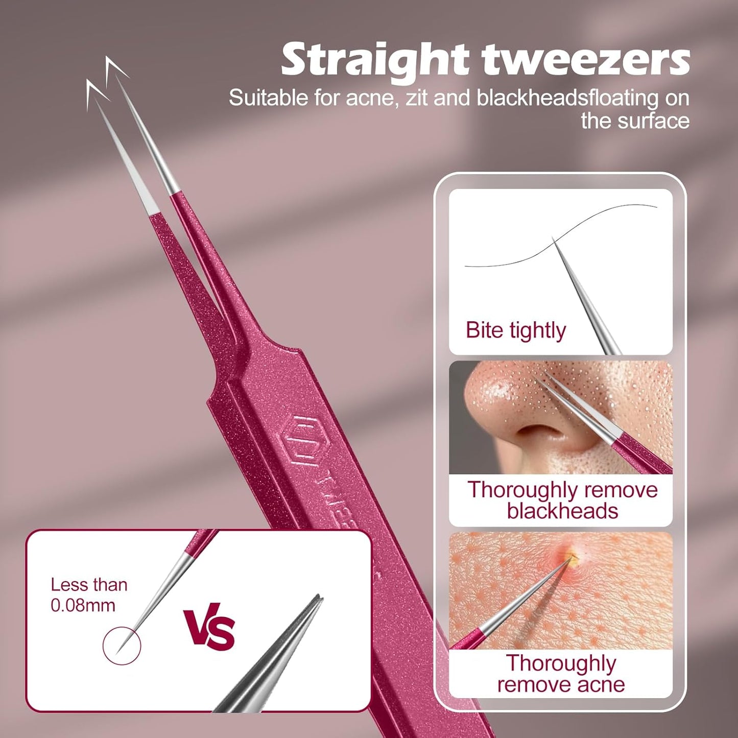 WSYUB Blackhead Remover Tweezers,Professional Facial Blackhead Tweezers,Ingrown Hairs TweezersPimple Popper Tool Kit, Dermatologist Tweezers for Acne Removal, Extraction Tweezers