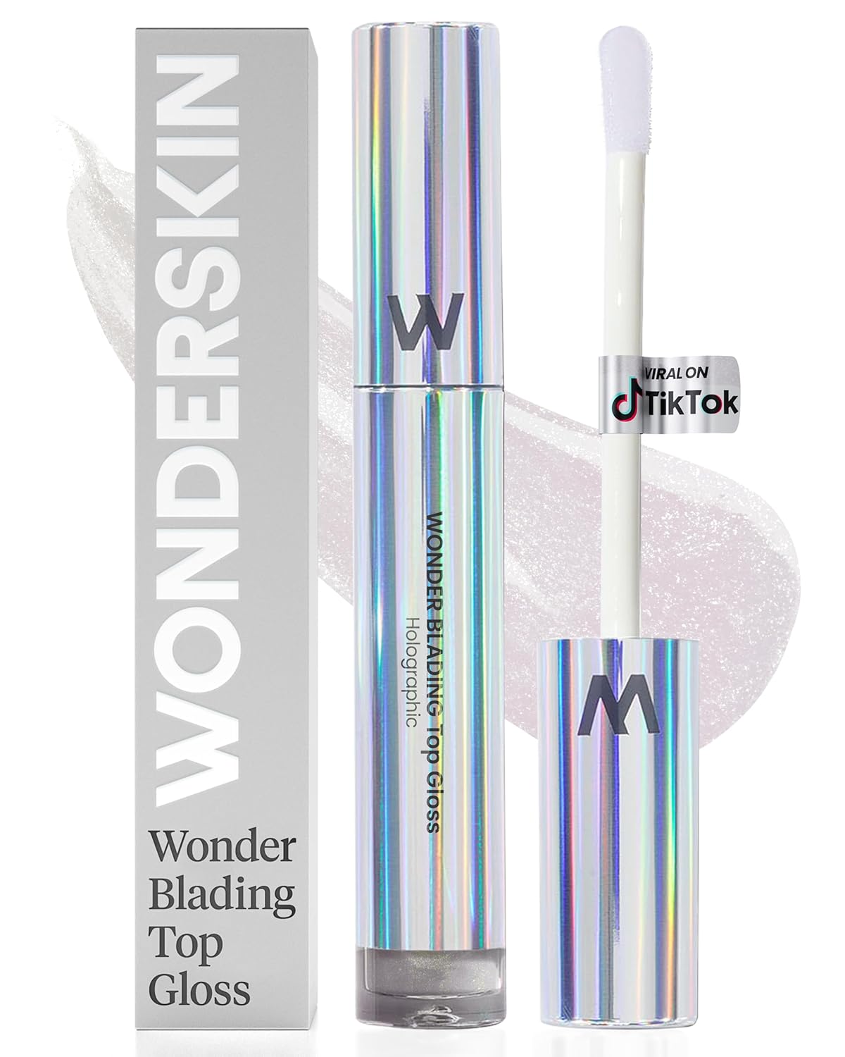 Wonderskin Lip Gloss Blading Top Gloss, Clear Glitter Lip Gloss, Hydrating and High Shine Finish Lip Makeup (Holographic)
