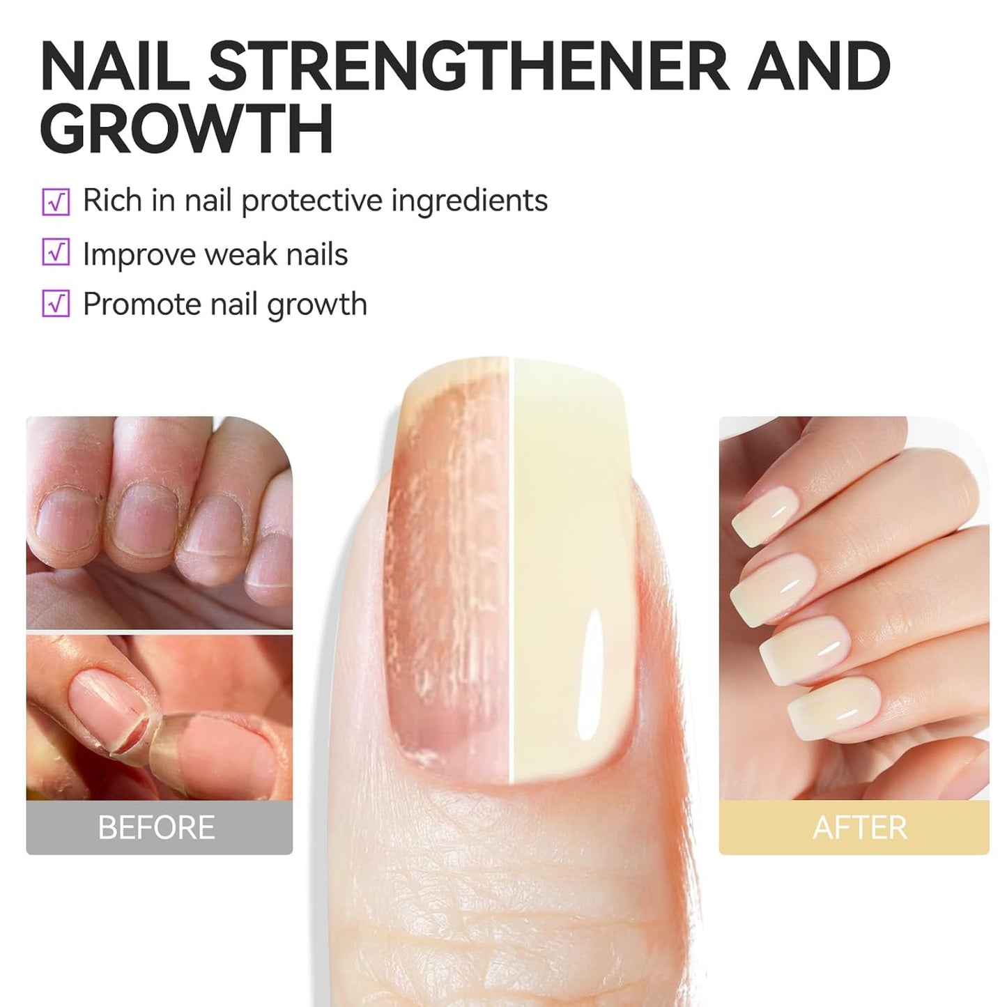 Nail Polish Strengthener and Growth Treatment: Apricot 15ml Gelike EC 6 in 1 Natural Nail Hardener Extra Strong and Growth - Long Lasting Nail Repair for Damaged Nails - For Daily Work Home Salon