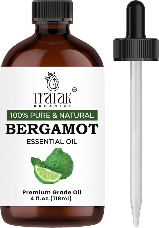 Bergamot Essential Oil for Diffuser and Skin - 4 Fl Oz - 100% Pure Natural Bergamot Oil for Aromatherapy, Hair Shampoo, Bath Bomb & Soap Making Scent DIY