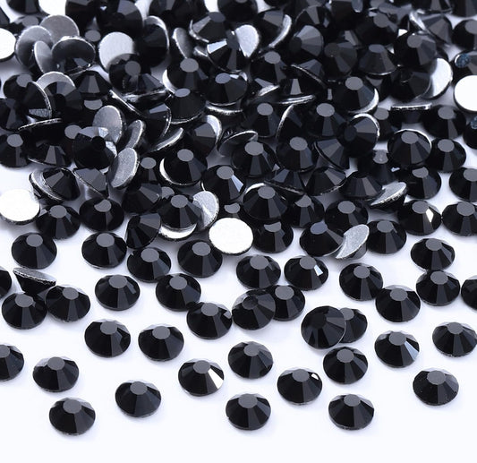 Black Flatback Rhinestones, Glass Rhinestones for Nail Art and Craft, Glue Fix, Loose Crystal Gemstones(Black, SS30, 576pcs, 6.4-6.6mm)