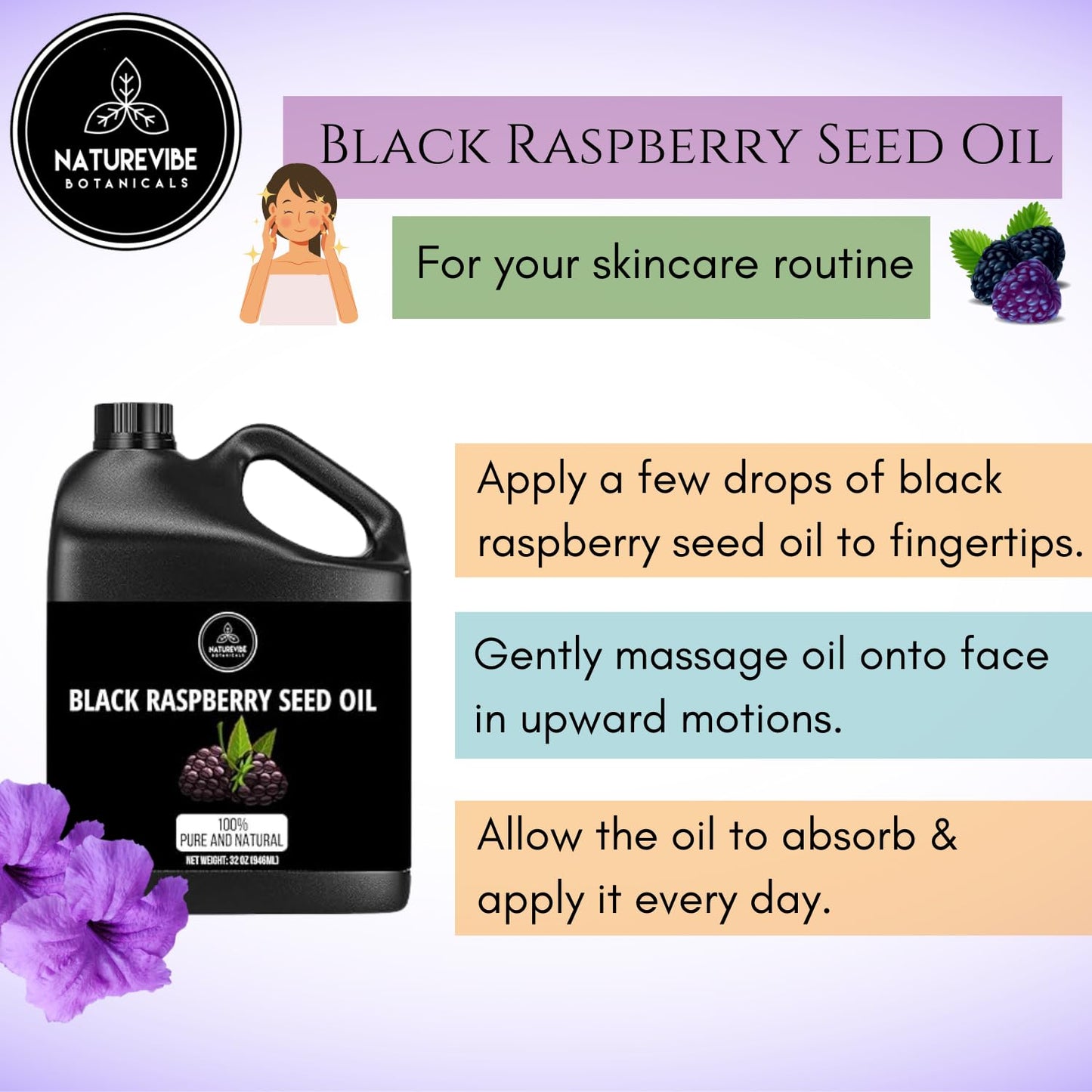 Naturevibe Botanicals Black Raspberry Oil 32 Ounces | 100% Pure and Natural | Great for Skin Care and Hair Care