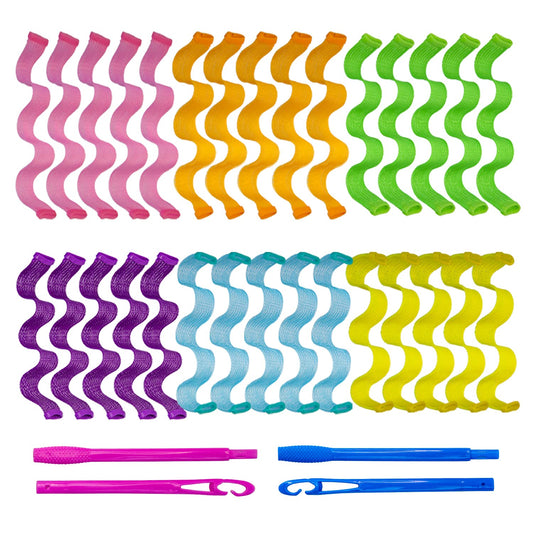 30pcs Heatless Hair Curlers Rollers Wave Curls Styling Kit, No Heat Hair Curlers Spiral Curlers for Short and Medium Hair (9.8Inch/ 25 cm)...