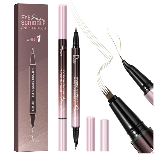 2 Pack Eyebrow Pen, Waterproof Microblading Eyebrow Pencil, 2-in-1 4 Tip Eye Brow Makeup Pen for Women with Precise Curved Brush-Tip Create Natural Hair-Like Brows, Last All-Day (Light Blonde)