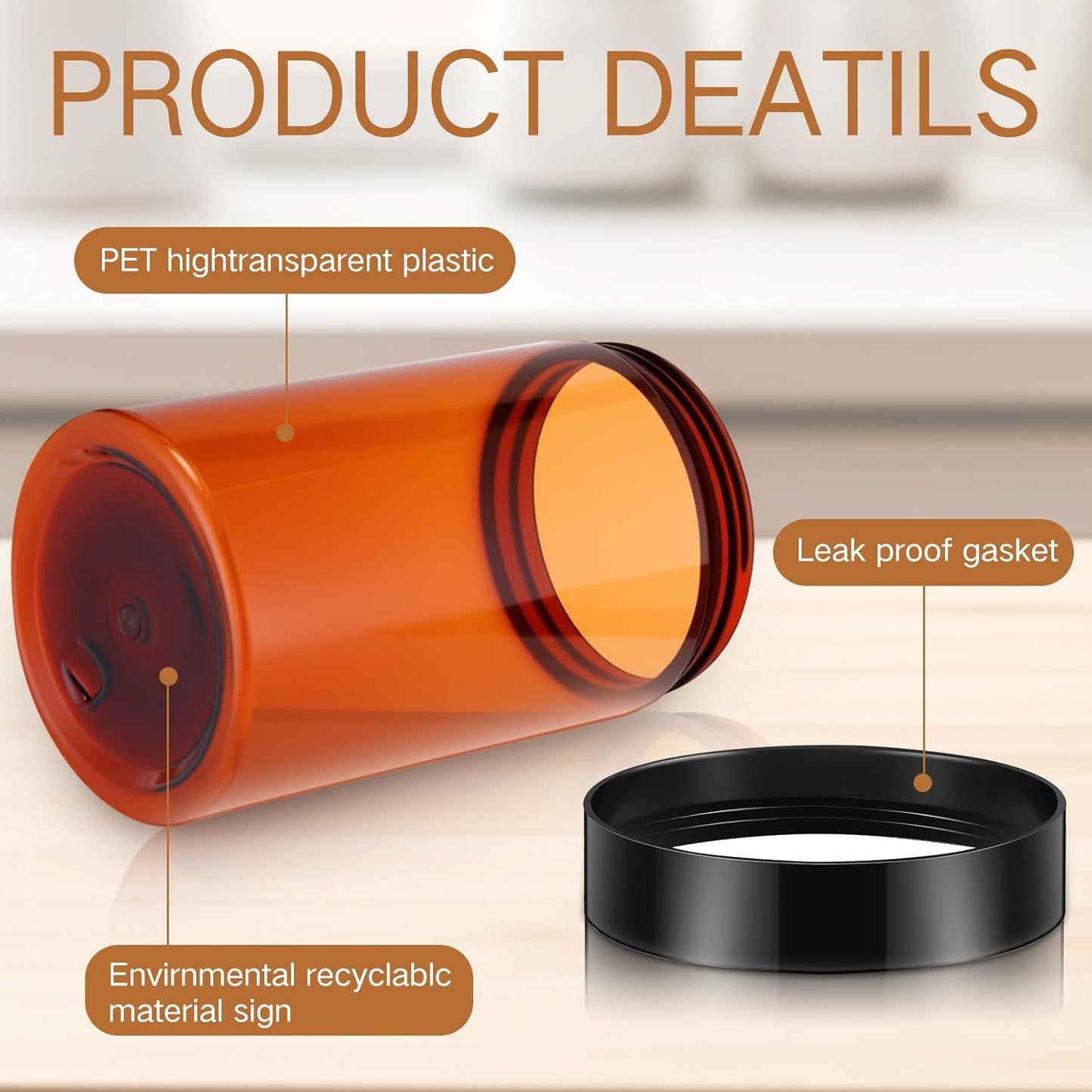 Patelai 4 Pieces Round Wide-mouth Leak Proof Plastic Container Jars with Lids for Travel Storage Makeup Beauty Products Face Creams Oils Salves Ointments DIY Making(12 Ounce,Amber)