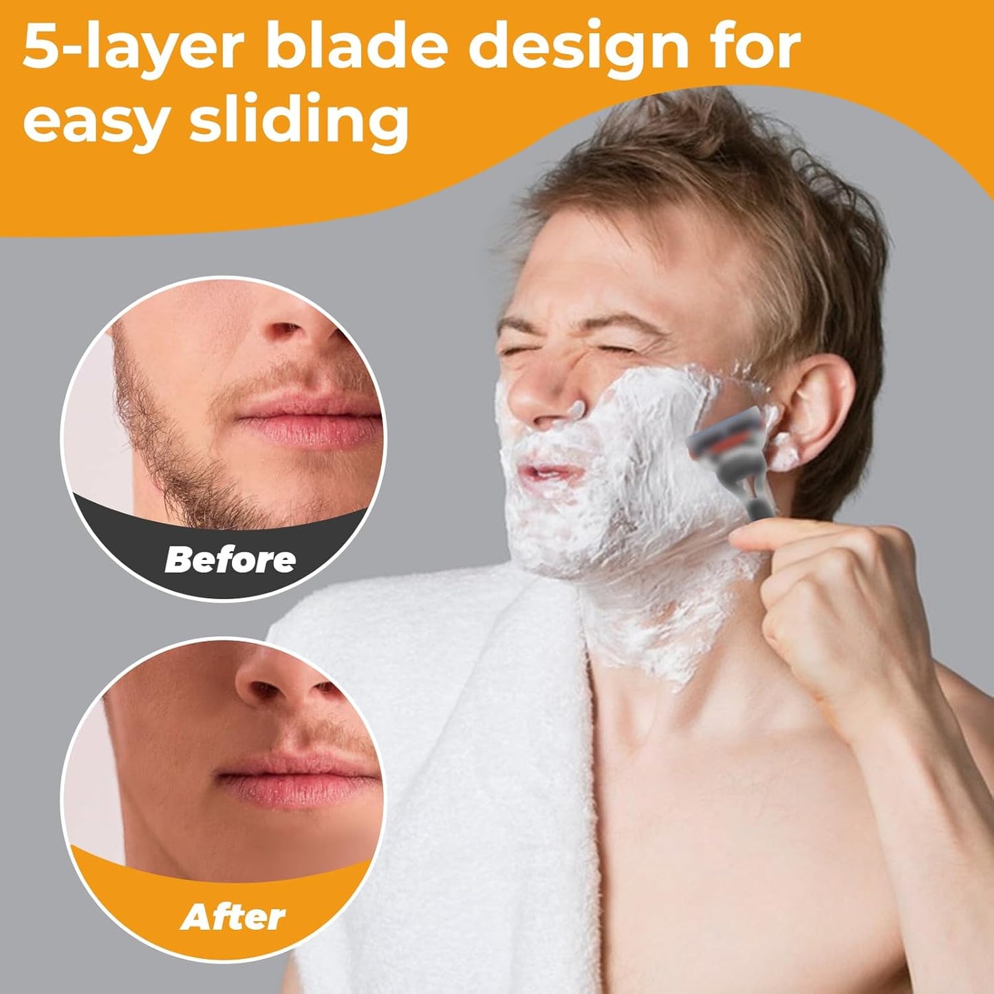 24Pcs Premium Razor Blades for Men - 5-Layer Stainless Steel Refills Compatible with Fusion 5 Style Razors, Smooth Shaving Replacement Cartridges Value Pack