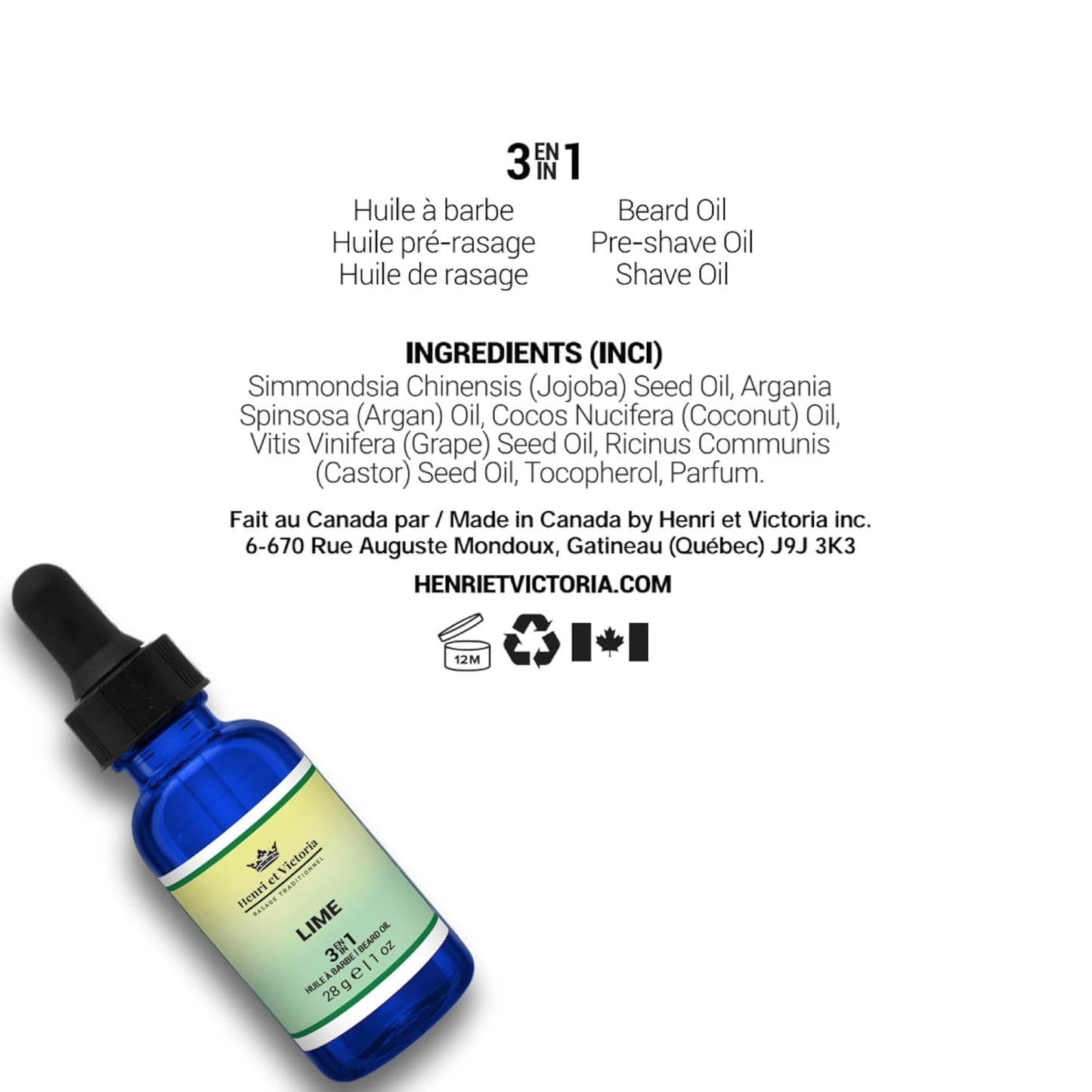 Beard Oil Lime Fragrance | Canadian Made by Skilled Artisan | Moisturizing, Non-Greasy, Natural Ingredients | 28g (1oz)