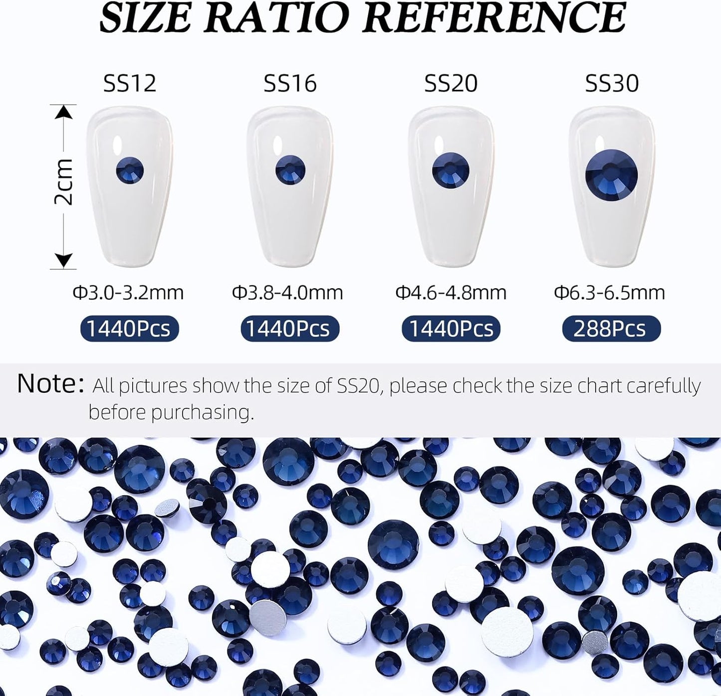 Montana Flatback Rhinestones, Glass Rhinestones for Nail Art and Craft, Glue Fix, Loose Crystal Gemstones(Montana, SS12, 1440pcs, 2.9-3.0mm)