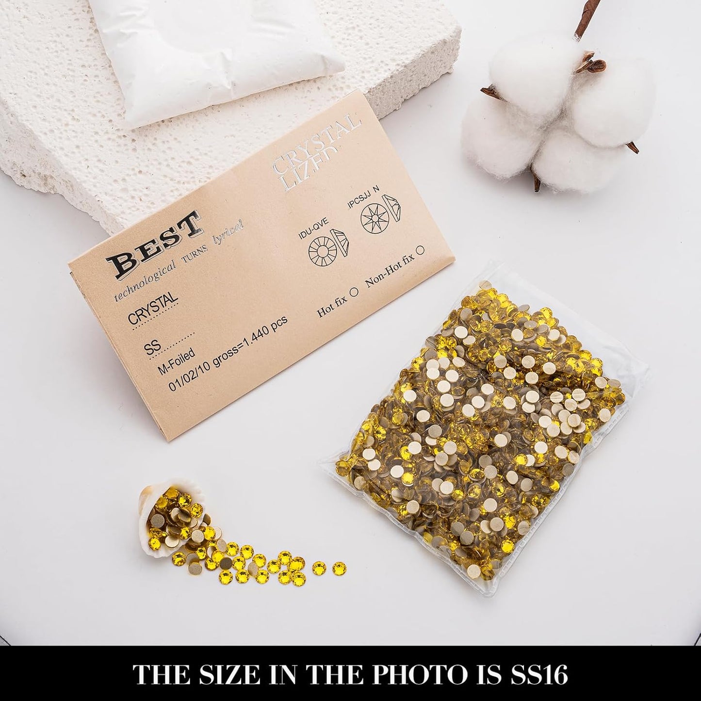 Novani Citrine/Lemon Yellow Rhinestones 1440pcs Flat Back Round Rhinestone Style 2088 Sparkly Crystal Gemstones for Nail Art and Crafting SS16,3.8-4.0mm