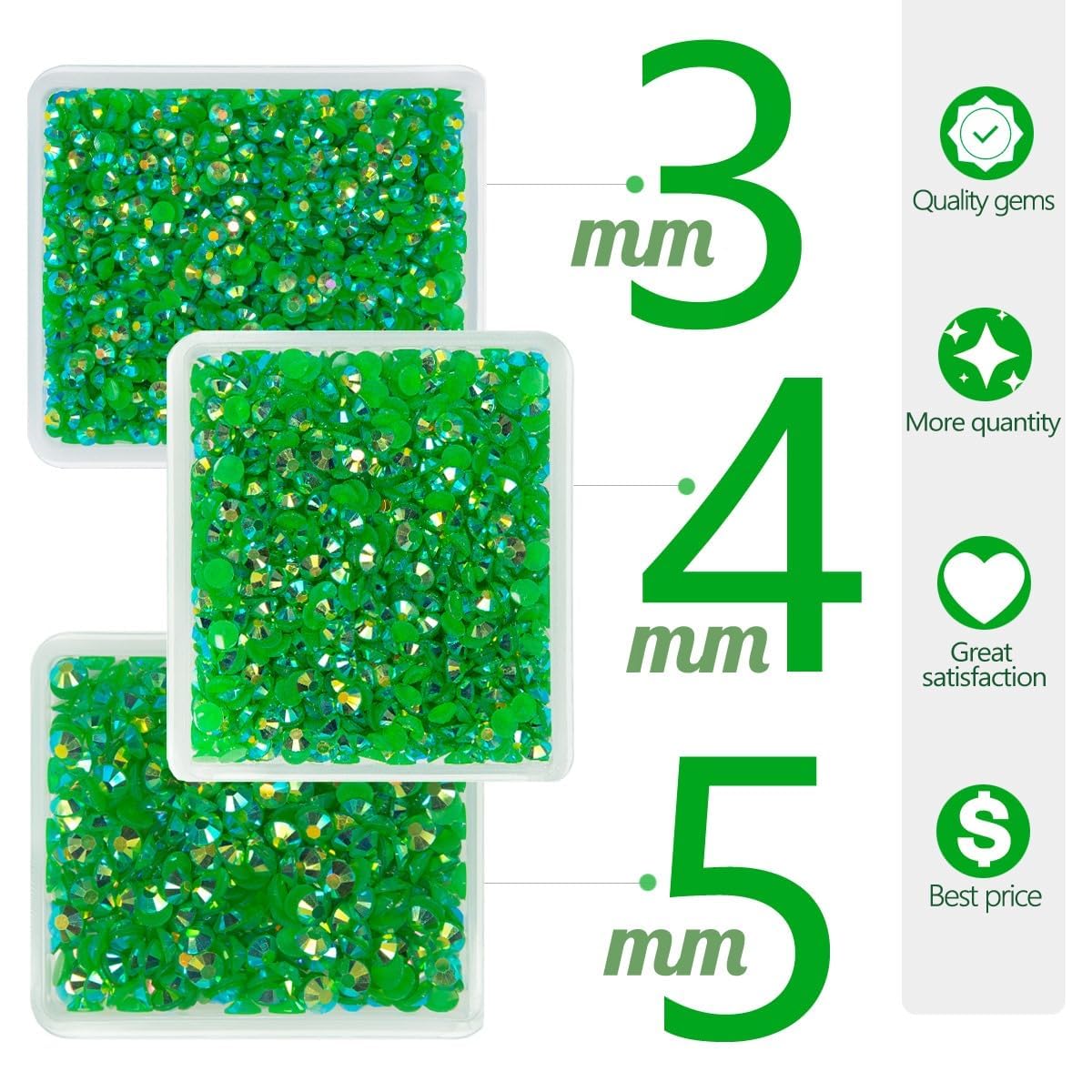 Green AB Resin Rhinestones for Crafting 3mm 4mm 5mm Dark Green Flatback Jelly Stones Bulk SS10 SS16 SS20 Non-Hotfix Diamonds Gems for Nails Face Eyes Makeup Body Tumblers Bottles Crafts Shoes