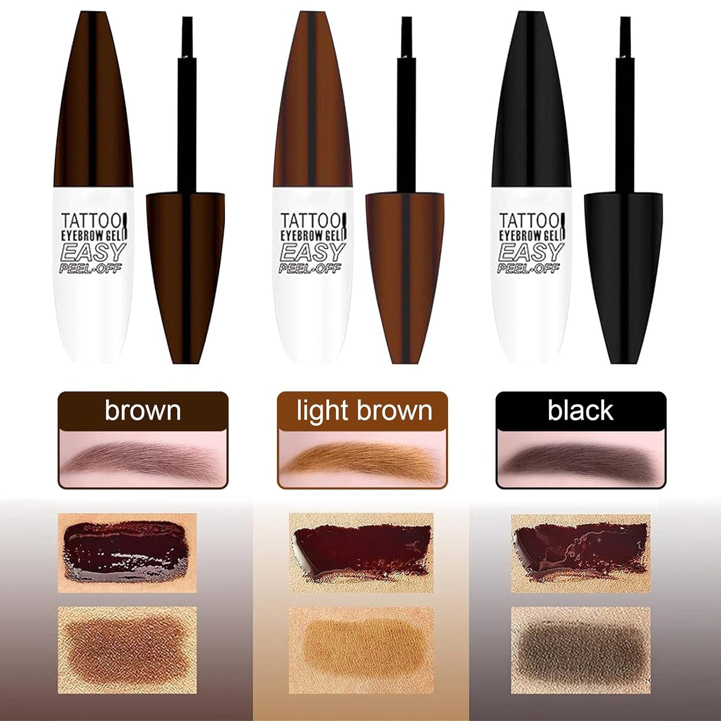 Easy Peel Off Eyebrow Gel Kit, Brown Tattoo Brow Gel, Long-lasting Waterproof and Transfer for Women to Achieve Natural Fuller Brows, Suitable for All Skin Types