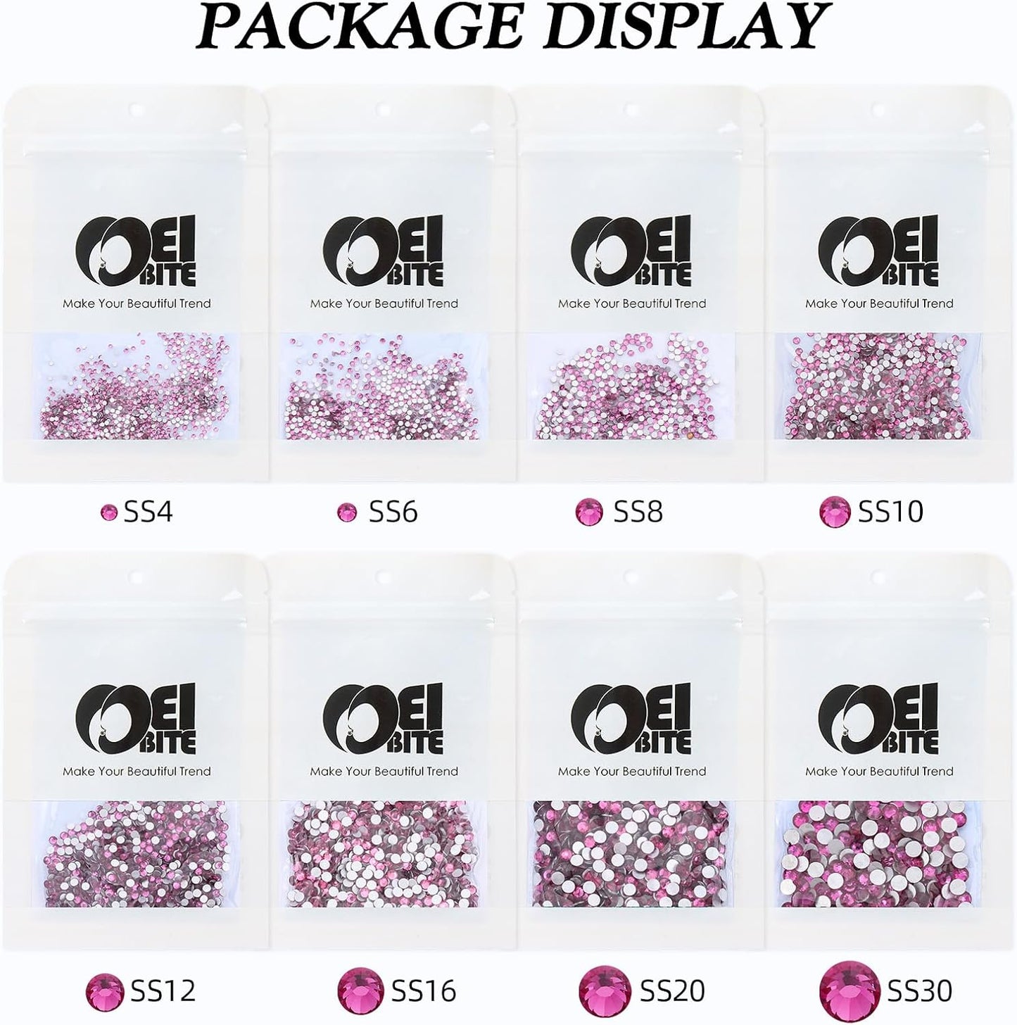 Fuchsia Flatback Rhinestones, Glass Rhinestones for Nail Art and Craft, Glue Fix, Loose Crystal Gemstones(Fuchsia, SS6, 1440pcs, 1.9-2.0mm)