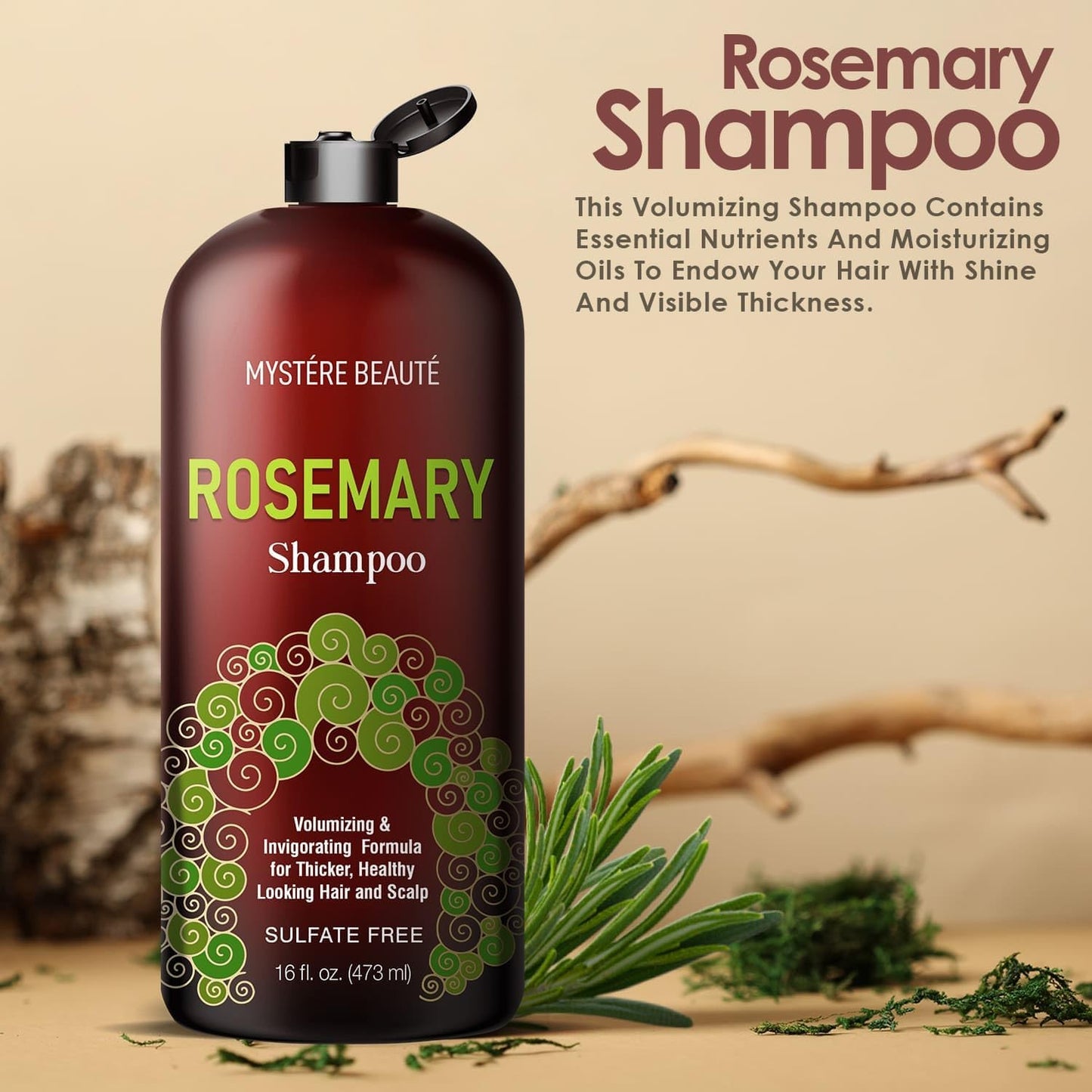 Rosemary Shampoo - Rosemary Shampoo for Hair Growth Organic - Promotes Hair Growth & Scalp Health - Volumizing Formula for Thicker Healthier Hair - Sulfate & Paraben Free, for Men Women - 16 fl oz