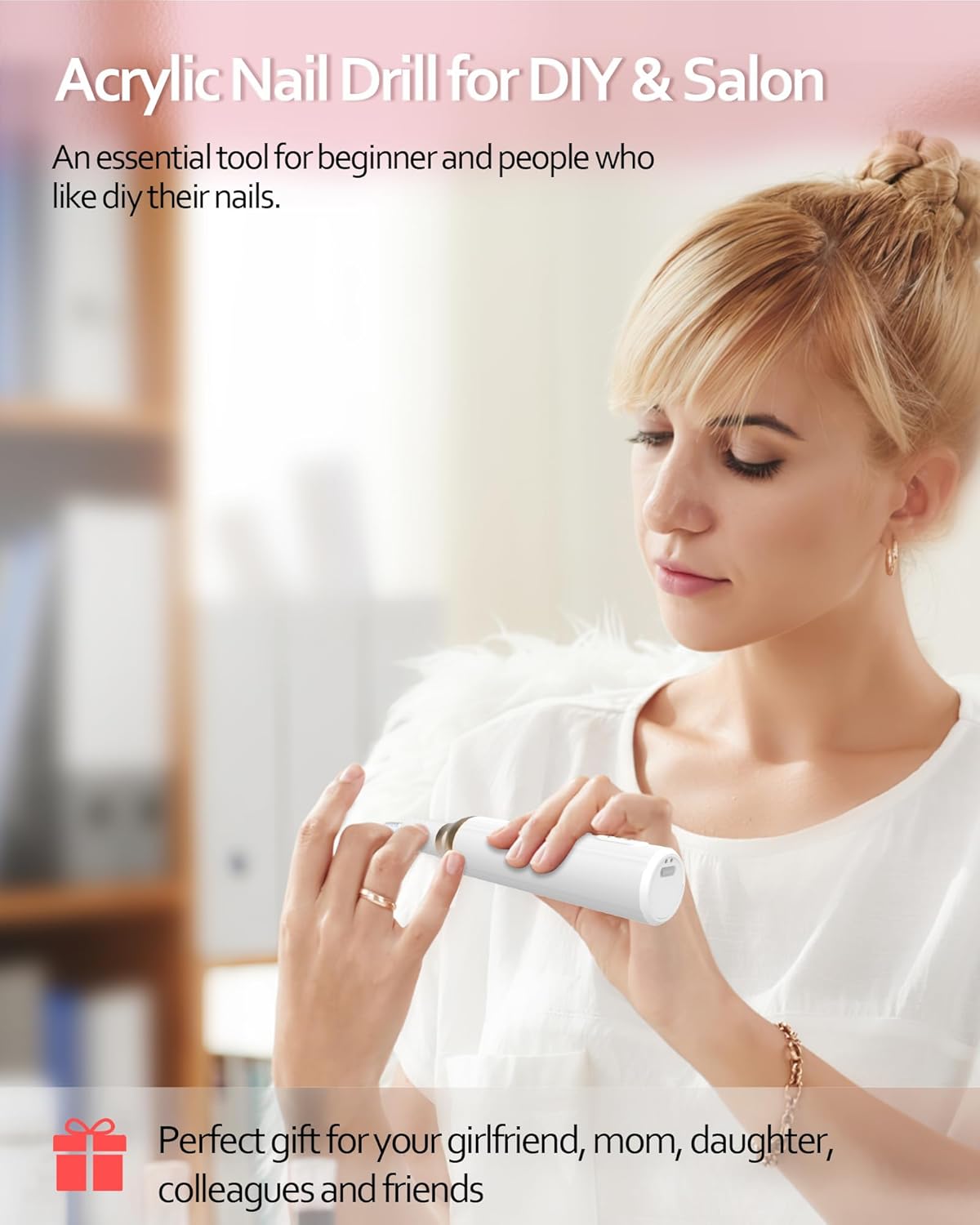 Nail Drill,Cordless Electric Files for Gel Nails E-File Manicure Kit Women Rechargeable Drill para Uñas Profesional Machine Grinder Acrylic White (M918)