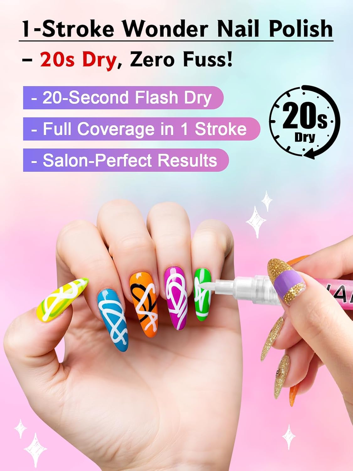 Kalolary 1PCS White Nail Art Pens，0.7mm Nail Polish Pens Quick Dry Long-last Nail Graffiti Dotting Painting Liner Nail Art Markers for DIY Nail Art Design