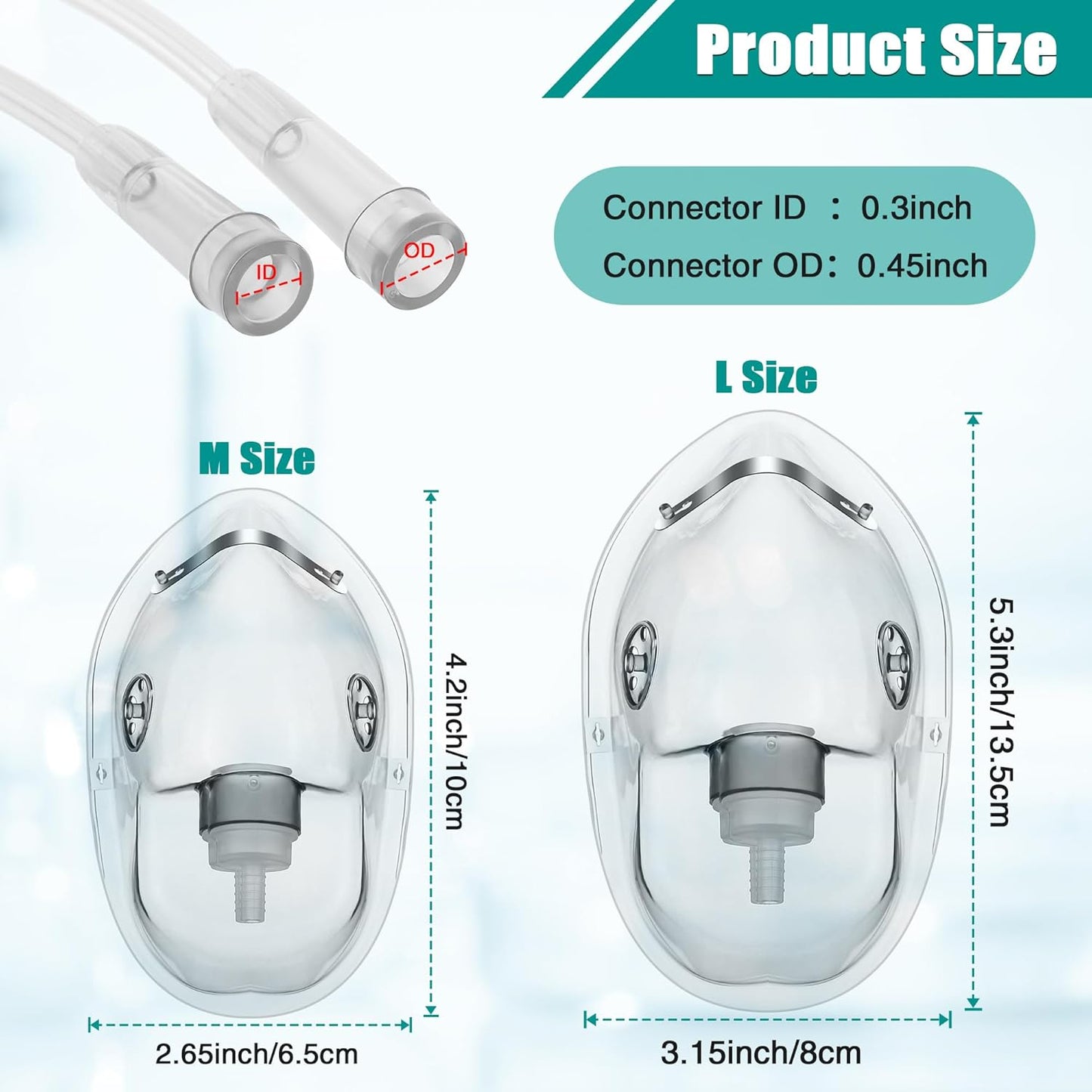 Geiserailie 2 PCS M/L Oxygen Mask with 6.6 Ft Tubing and Adjustable Elastic Strap, Adult Oxygen Mask with Tubing, Transparent Masks for Face Adult