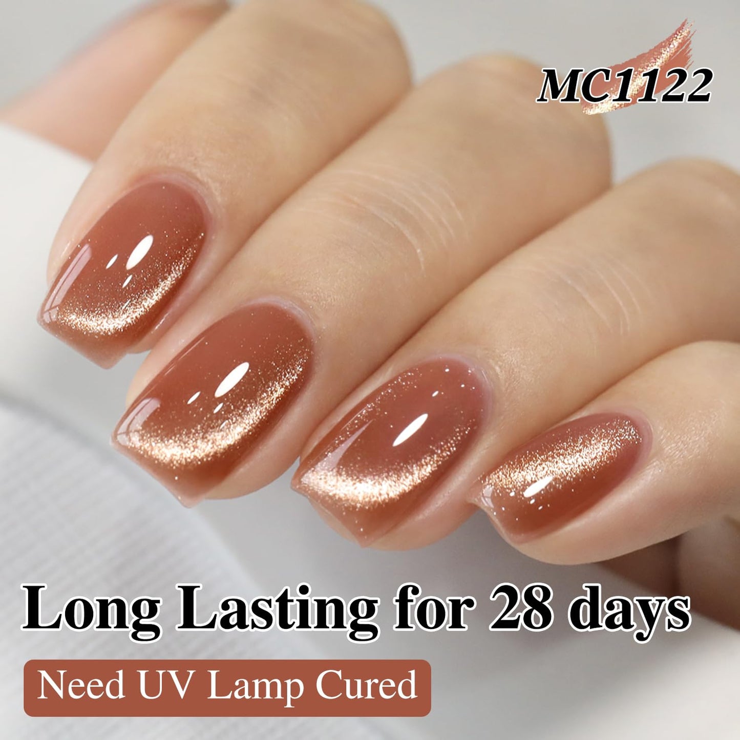 Double Rhythm 15ML Ice Glass Cat Eye Gel Polish with Magnet Holographic Glitter Shimmer Translucent Sheer Color Salon Soak Off Magnetic Nail at Home (Pink Gold-MC1122)