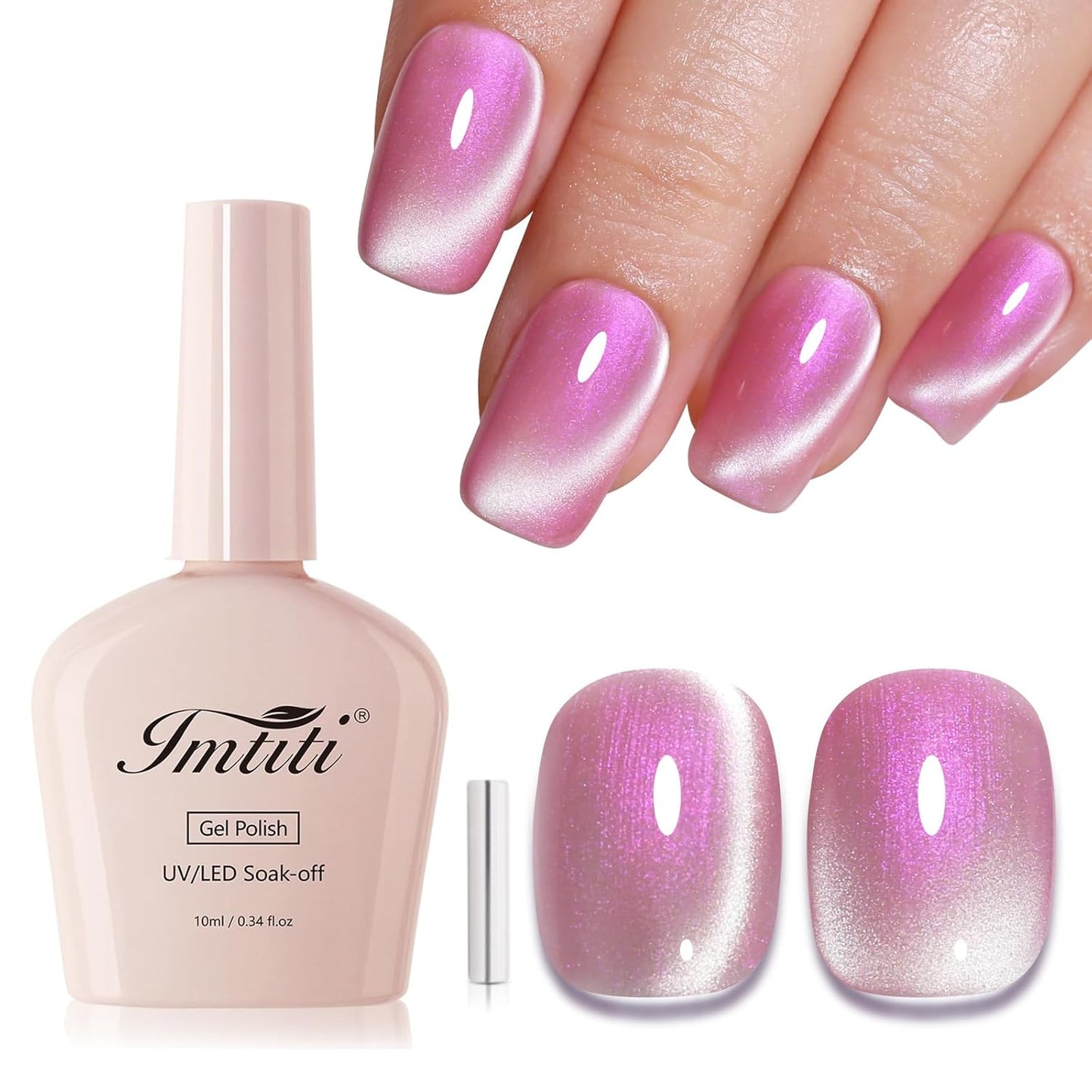 Imtiti Aurora Cat Eye Gel Polish, Pearl Pink Fairy Holographic Glitter Magnetic UV Soak Off Gel Nail Polish (0.34 Fl Oz-993)