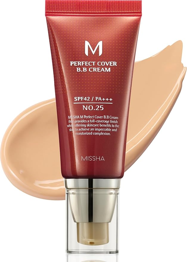 MISSHA M Perfect Cover BB Cream No.25 Warm Beige - Medium with Warm Undertone SPF 42 PA +++ / 1.69 Fl Oz - Tinted Moisturizer with SPF