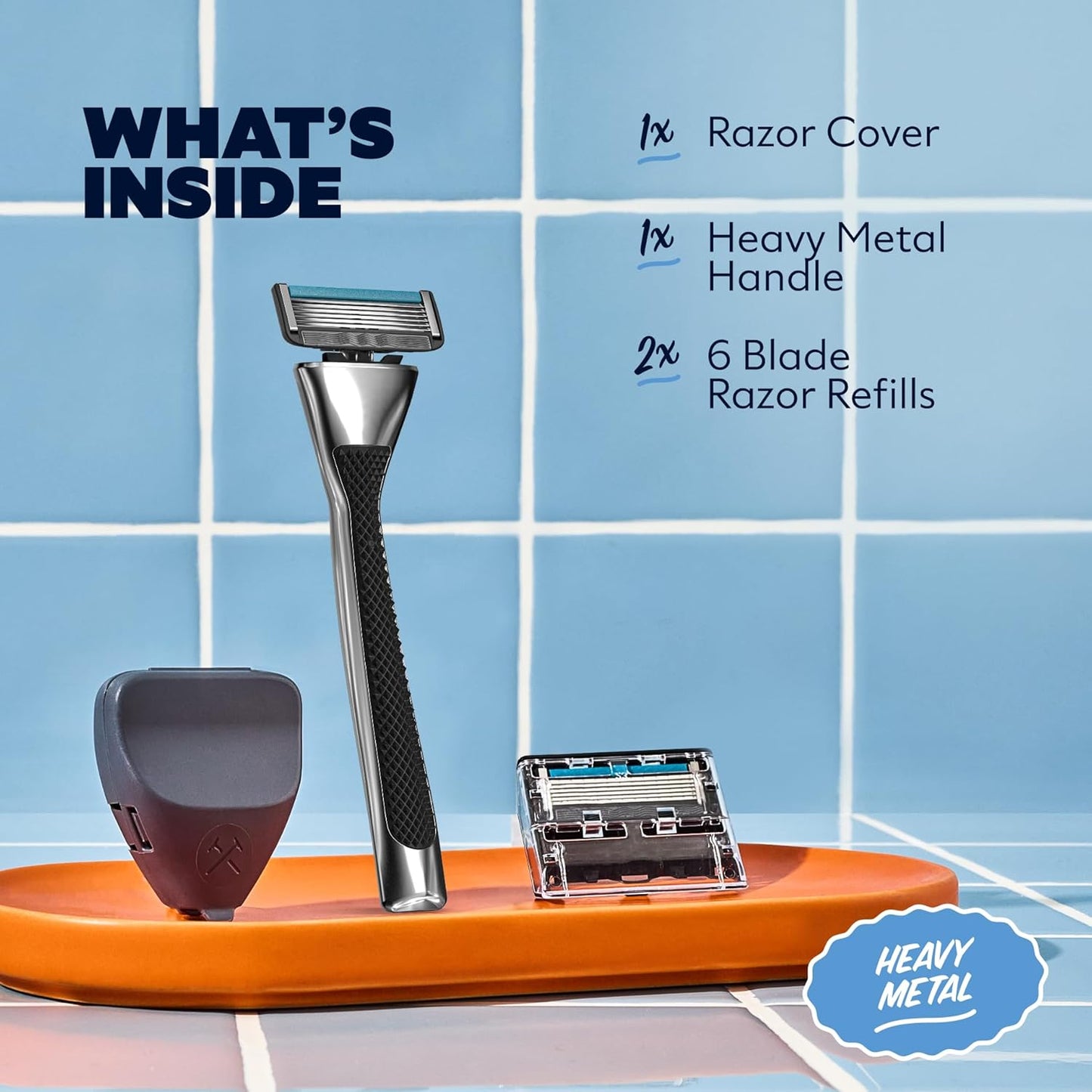 Dollar Shave Club | Heavy Metal Handle Shave Set with Razor Cover | 2 Extra Close Refill Cartridges, 1 Heavy Metal Handle, 1 Razor Cover, Razors for Men