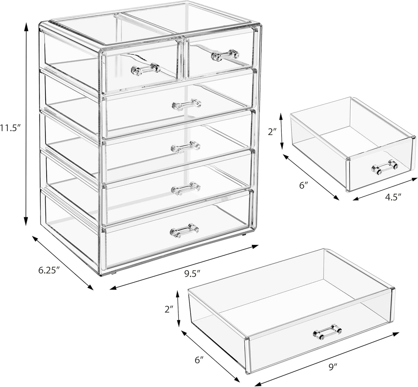 Sorbus Acrylic Makeup Organizer Set, 6-Drawer Vanity & Countertop Cosmetic Storage with Small & Wide Drawers, Clear Makeup Storage for Brushes, Lipsticks, Jewelry – Holiday Gift for Women & Teens
