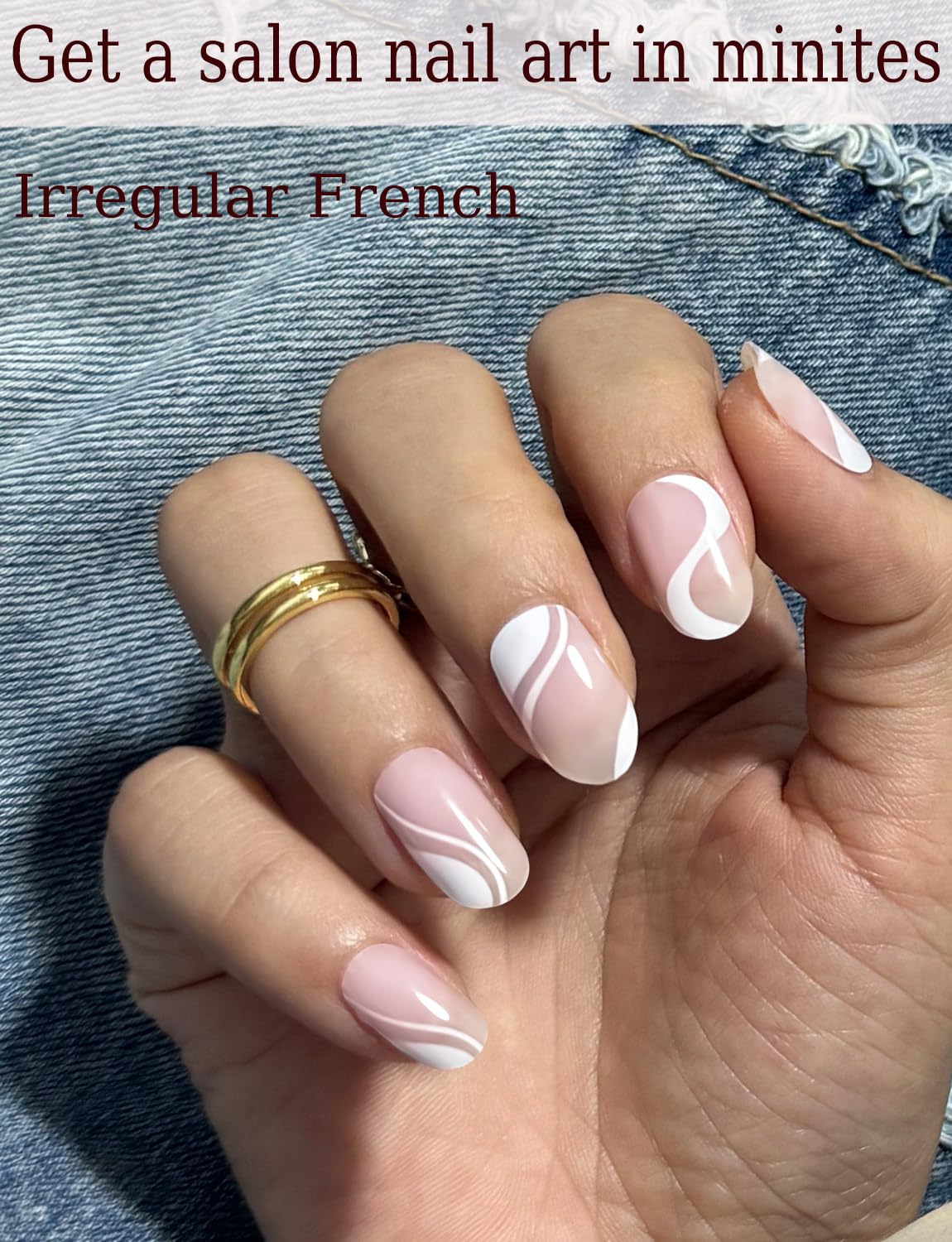 Semi Cured Gel Nail Strips, Irregular French, Strips 20pcs Gel Nails Sticker UV for Home Nails DIY