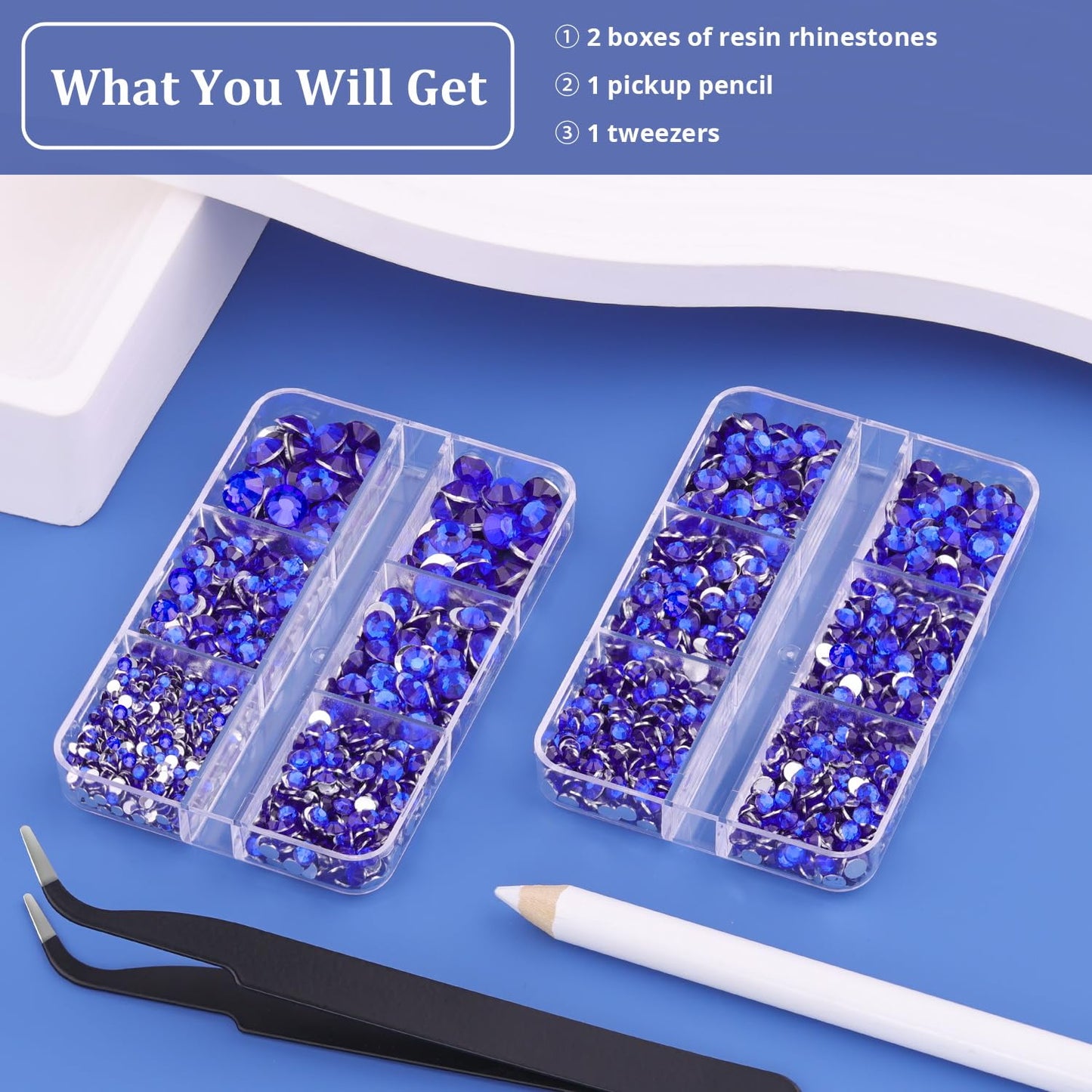 Resin Rhinestones for Crafting, 2 Boxeses Royal Blue Multi Sizes Flatback Bedazzling Crystals for Crafts Nail Art Deco, Non Hotfix Gems Charms for Tumbler Shoes Clothing Fabric Face Makeup