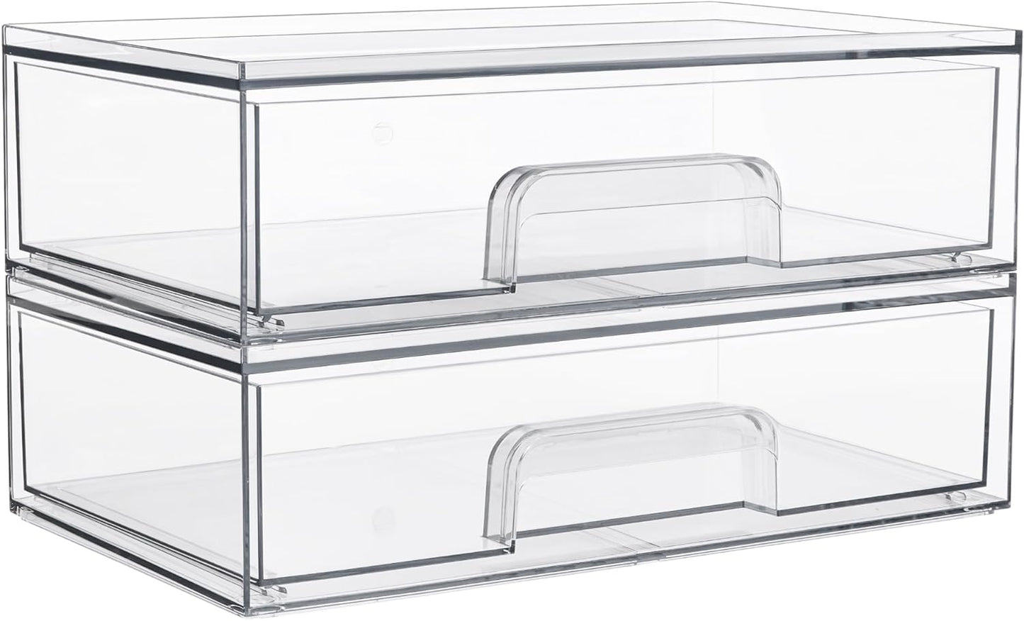 Vtopmart 12.1''W Clear Stackable Storage Drawers,2 Pack Acrylic Plastic Organizers Bins for Makeup Palettes, Cosmetics, and Beauty Supplies,Ideal for Vanity, Bathroom,Cabinet,Desk Organization