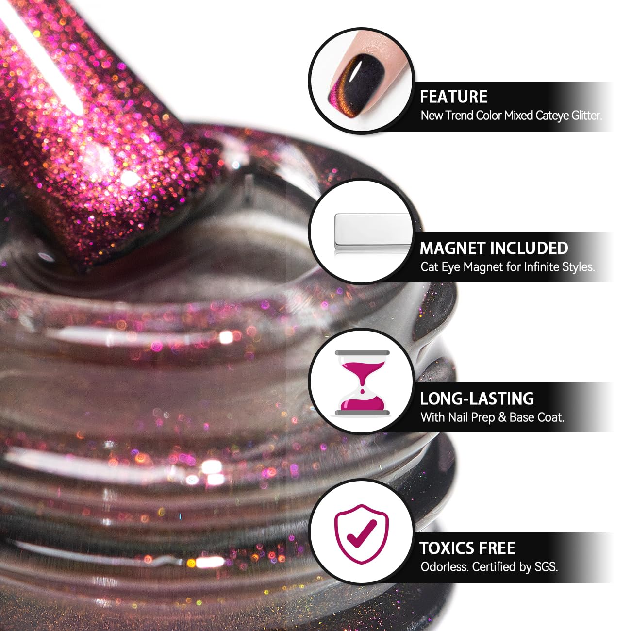 RARJSM Cat Eye Gel Nail Polish Orange to Purple Glitter Velvet Cateye Gel Polish with Magnet Stick Reflective Chameleon Shimmer UV LED Curing Requires Soak Off for Home Salon Nail Art Manicure 15ml