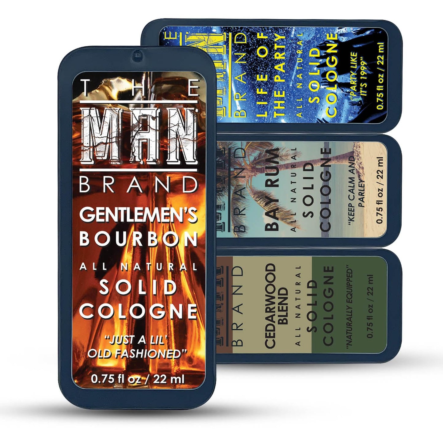 Solid Cologne Set with Bay Rum Solid Cologne, Bourbon Solid Cologne, Woodsman, and Life of the Party Solid Cologne - (Wolfpack Solid Cologne Sampler - 4 Pack - 0.75 oz each)