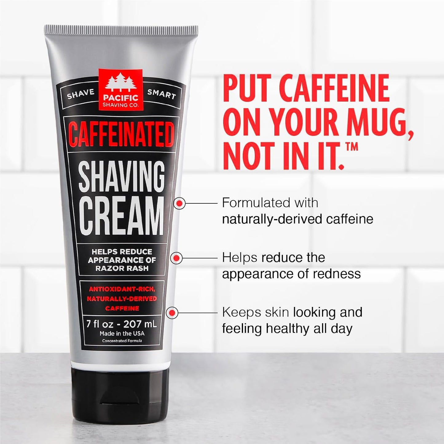 Pacific Shaving Company Caffeinated Shaving Cream - Helps Reduce Appearance of Redness With Safe Natural and Plant-Derived Ingredients Soothes Skin Paraben-Free Made in USA (3.4 Fl Oz, 3 Pack)