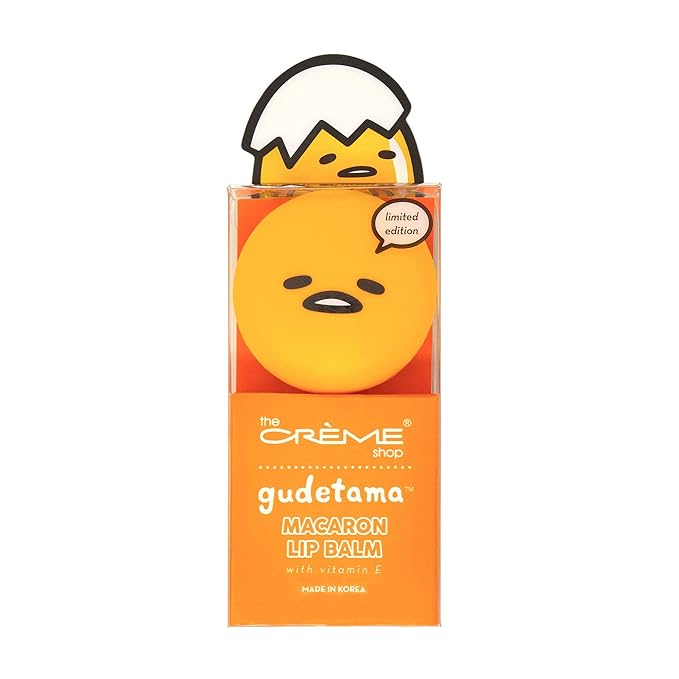 The Crème Shop x Sanrio Hello Kitty Macaron Lip Balm Korean Cute Scented Pocket Portable Soothing Advanced Must-Have on-the-go (Gudetama Peach Gummies)
