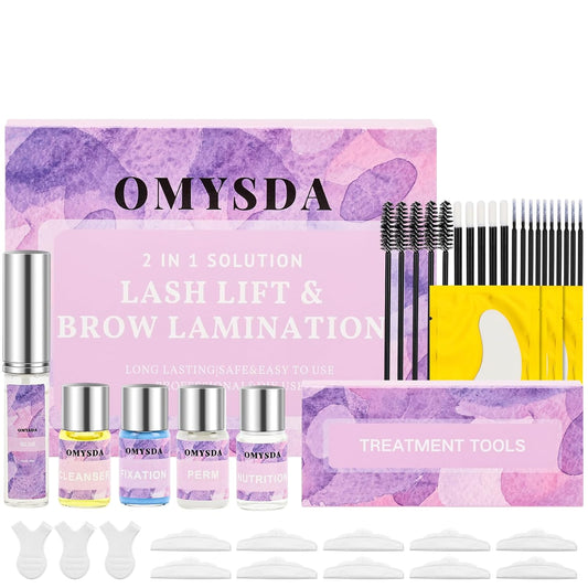 Lash Lift Kit Brow Lamination Kit 2 in 1 Solution, Professional Eyebrow and Eyelash Perm Kit, 6-8 Weeks Long Lasting for Professional and DIY Use