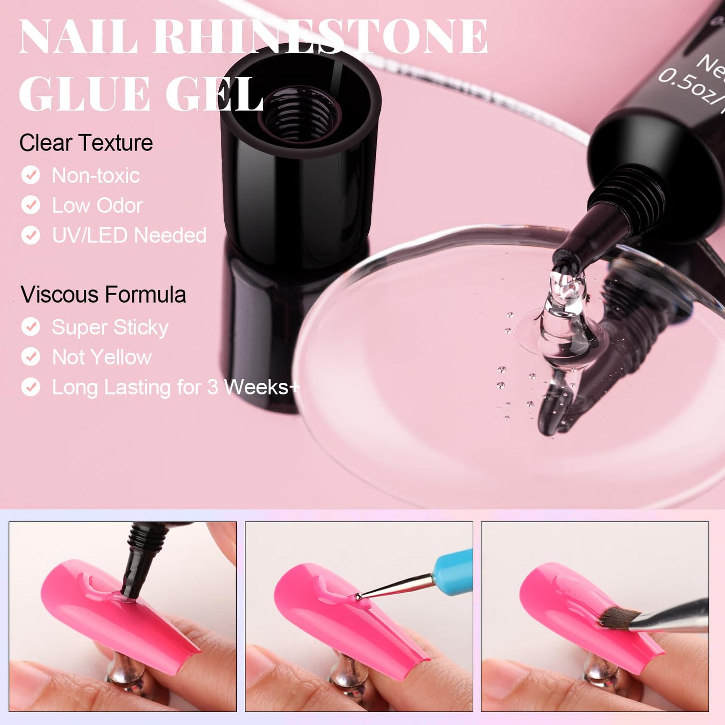 3D Nail Charms, Manicure Kit with Nail Rhinestone Glue Gel (UV Curing), Butterfly Colorful Flower Starry AB Gems Caviar Beads Half Round Pearl & Flatback Glass AB + Clear Gems with Dotting Tools