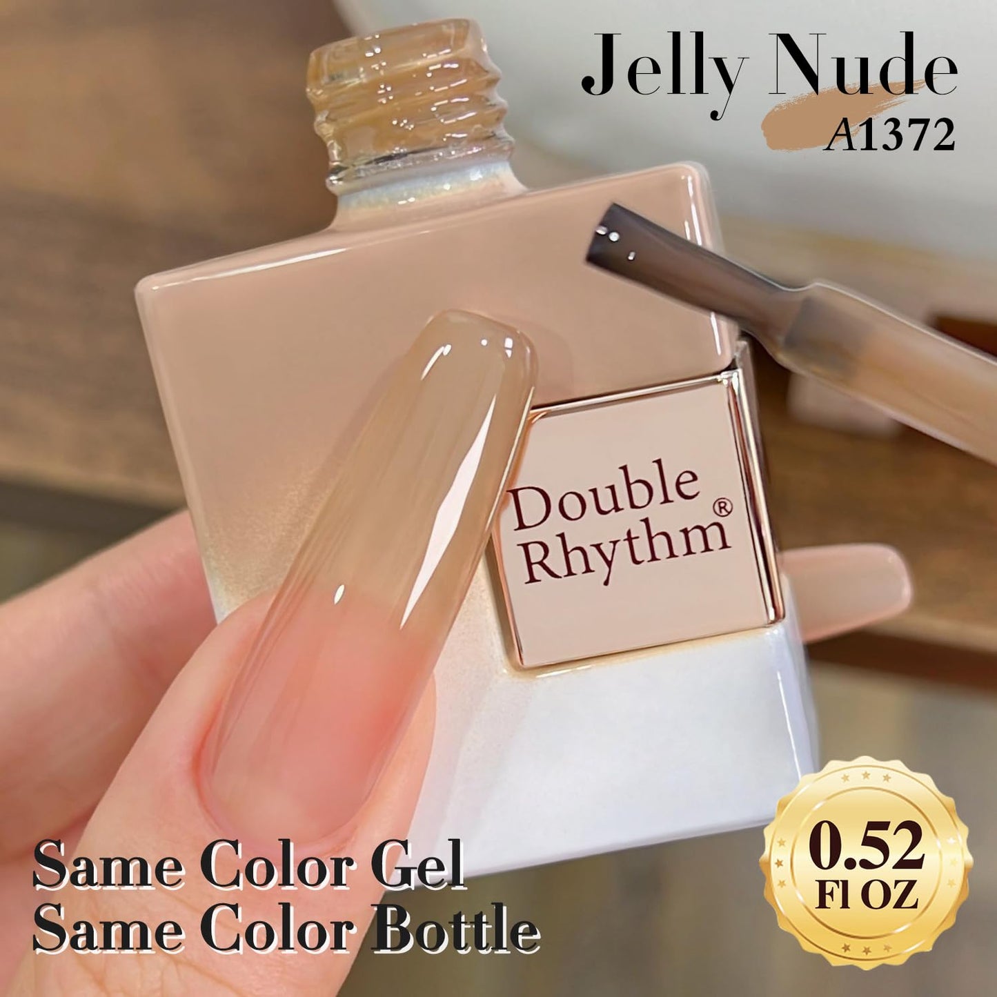 Double Rhythm 0.5Oz Translucent Gel Polish Sheer Neutral Natural Light Milky Same Color Same Bottle 15ML Jelly Nail Art DIY at Home (Nude-A1372)