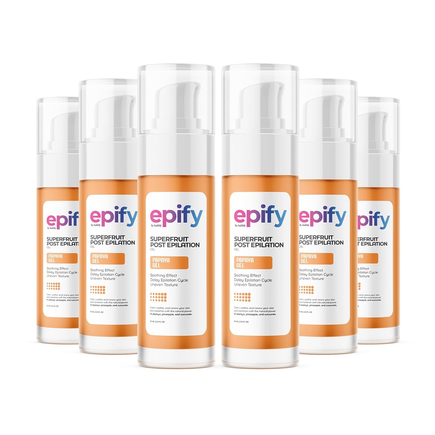 Epify Superfruit Post Epilation Papaya Gel, Hair Inhibitor for Face and Body, Non-Irritating Formula, Soothing Effect, Hair Growth Minimizer, 2.54 Fl Oz (6)