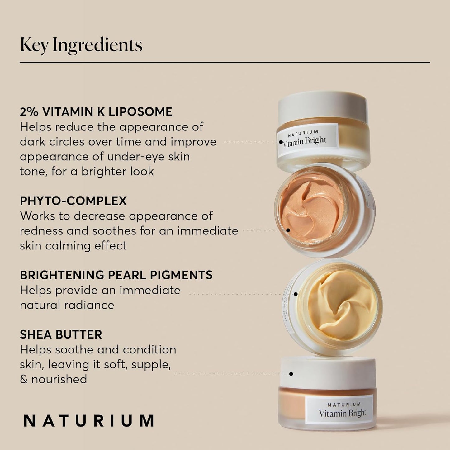 Naturium Vitamin Bright Illuminating Eye Cream, Under Eye Repair Cream for Dark Circles, with Vitamin K, Phyto-Complex, & Mineral Pigments, Light/Medium, 0.5 oz