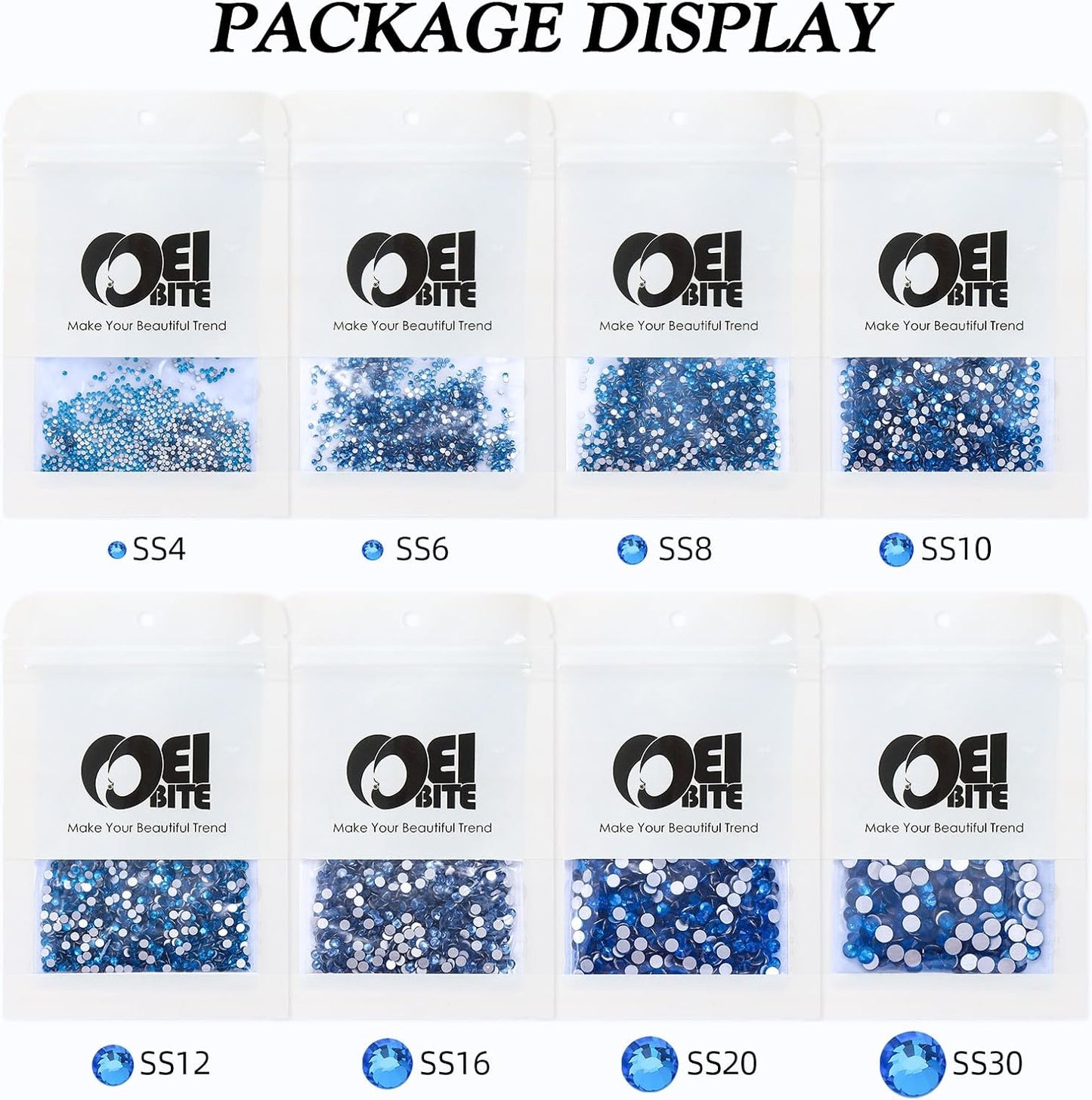 Capri Blue Flatback Rhinestones, Glass Rhinestones for Nail Art and Craft, Glue Fix, Loose Crystal Gemstones(Capri Blue, SS12, 1440pcs, 2.9-3.0mm)