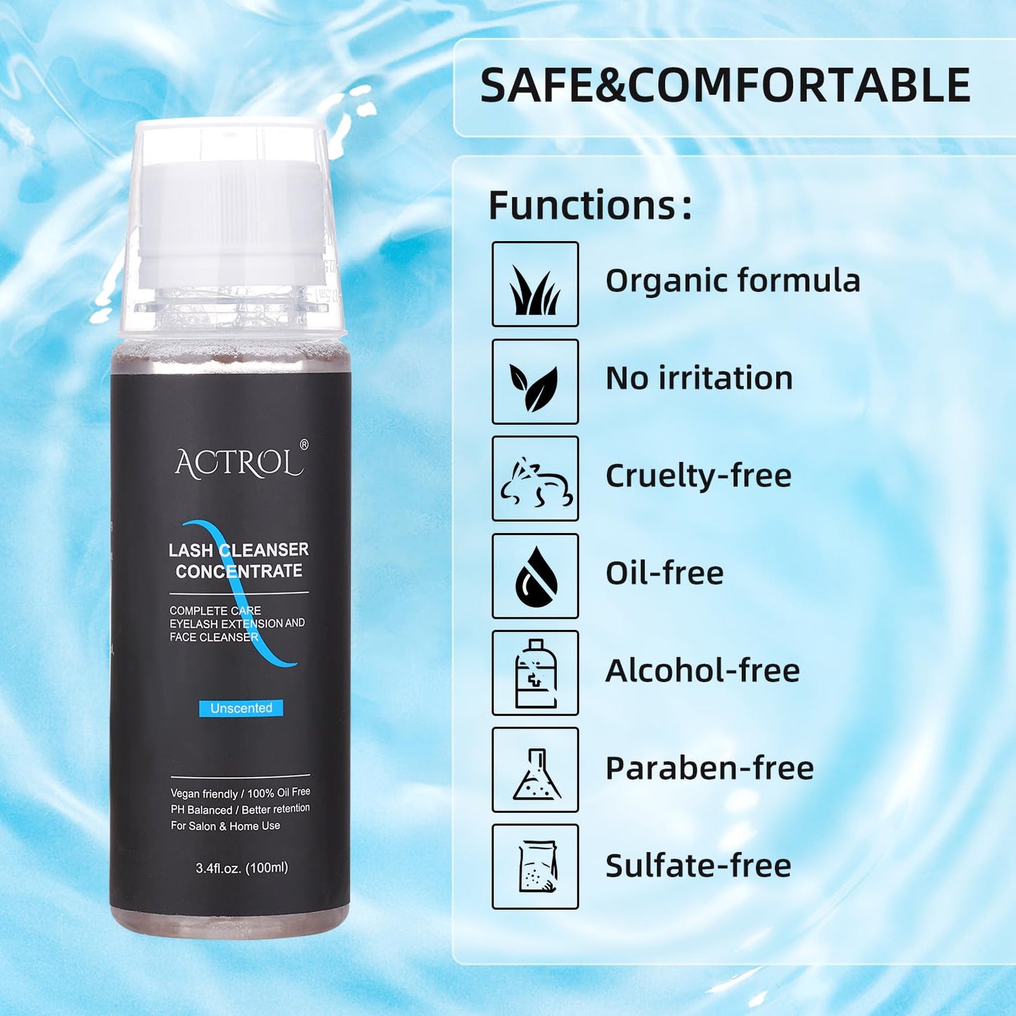 Eyelash Cleanser Concentrate 100ml Unscented Professional Lash Shampoo Foaming Cleanser Wash for Extensions Lashes with Salon Home Care-Makes 20 Bottles