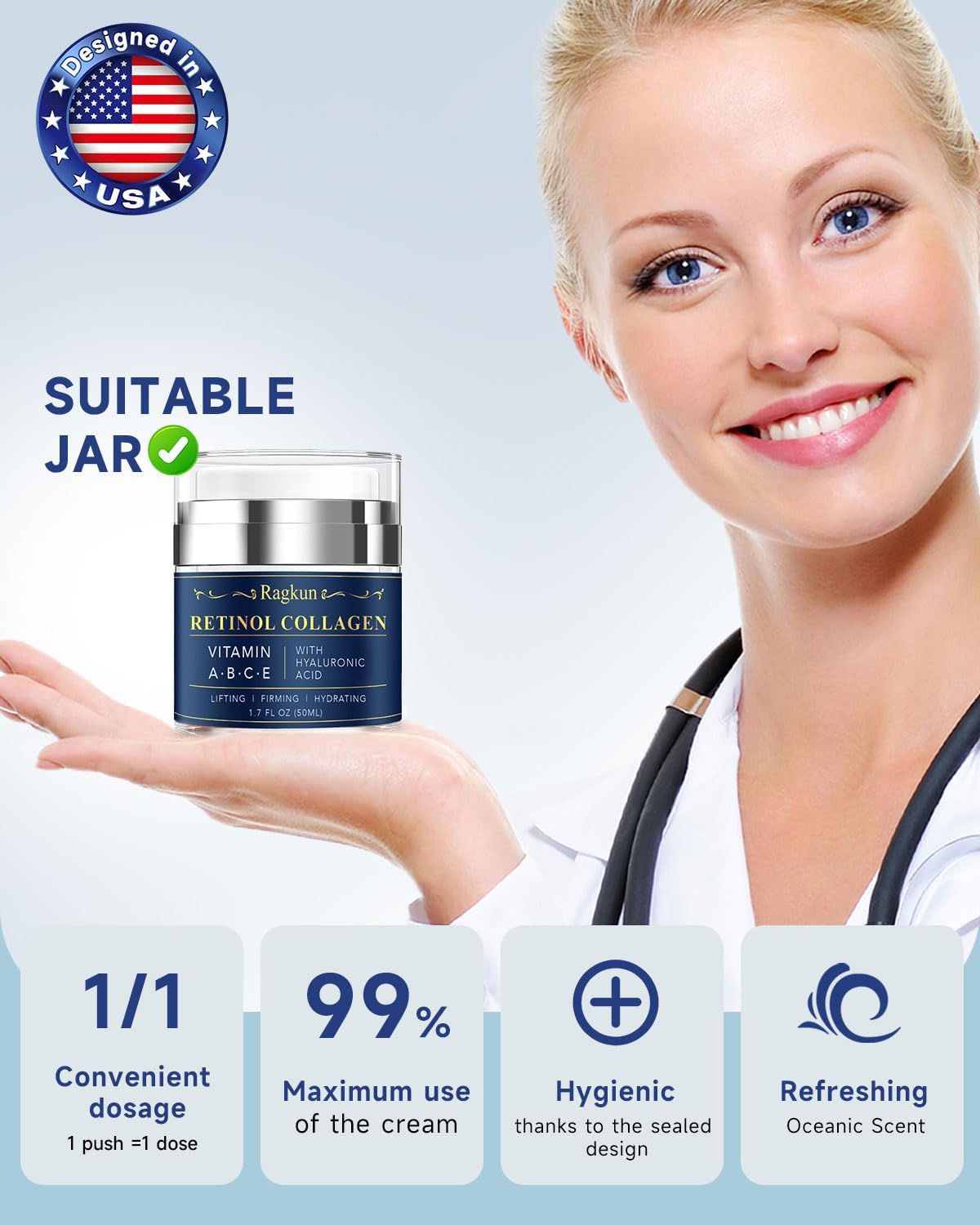 Retinol Cream for Face, Collagen Neck Creams for Tightening and Firming, Anti Aging Facial Moisturizer for Women & Men, and Turmeric & Kojic Acid Pads