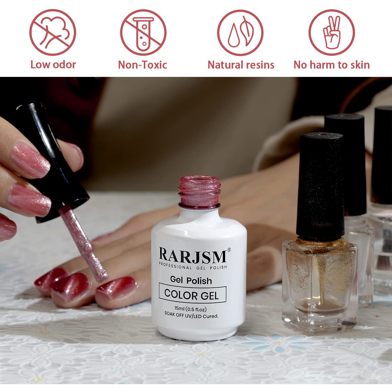 RARJSM Cat Eye Gel Nail Polish Nude Red 9D Cateye Galaxy Universal Glitter Shimmer Velvet Ice Gel Polish 15ml Single Bottle with Magnetic Stick UV LED Curing Requires Soak Off Home Salon DIY Manicure
