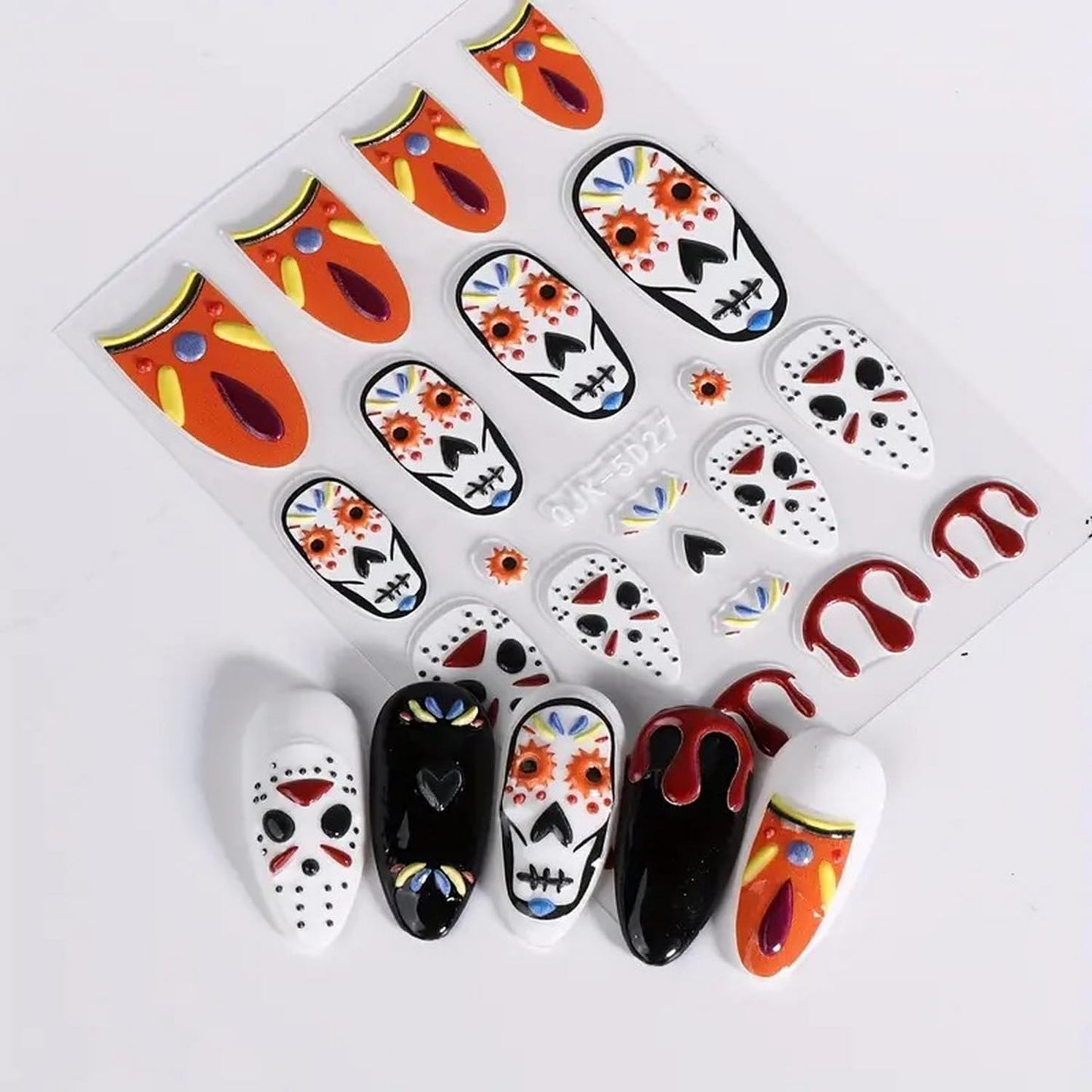 Halloween Nail Art Stickers 5D Embossed Scary Ghost Nightmare 3D Self-Adhesive Nail Decals Terror Scar Mask Designs Nail Supplies Halloween DIY Manicure Decorations for Women