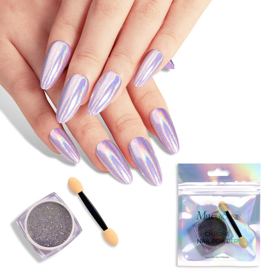 MelodySusie Chrome Nail Powder for Gel Nails,Holographic Laser Silver Metallic Mirror Effect Pigment Stylish Fine Glitter for Home DIY Salon Use Visit The MelodySusie Store
