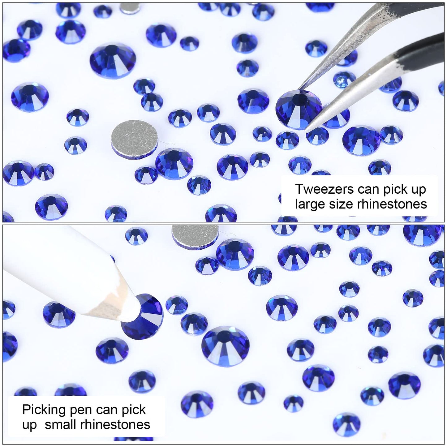 4240Pcs Flatback Royal Blue Rhinestones Glass Crystal Gems for Nail Art Face Jewels Glitter Round with Tweezers and Picking Pen (SS6~SS20 Set)