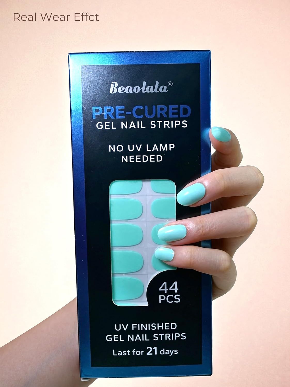 Pre Cured Gel Nail Strips - 44PCS Salon Quality Gel Nail Stickers - Long Lasting Polish Wraps for Women no UV Light Needed Easy Apply& Remove (Honeydew Green)